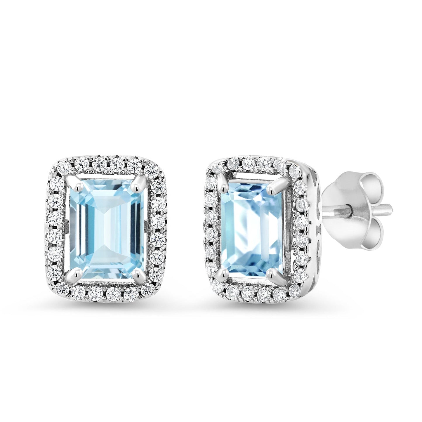 Halo Earring for Women | 925 Sterling Silver | Gemstone Birthstone Earrings | Emerald Cut 8X6MM | Fine Jewelry Gifts for Her Mom Women Wife
