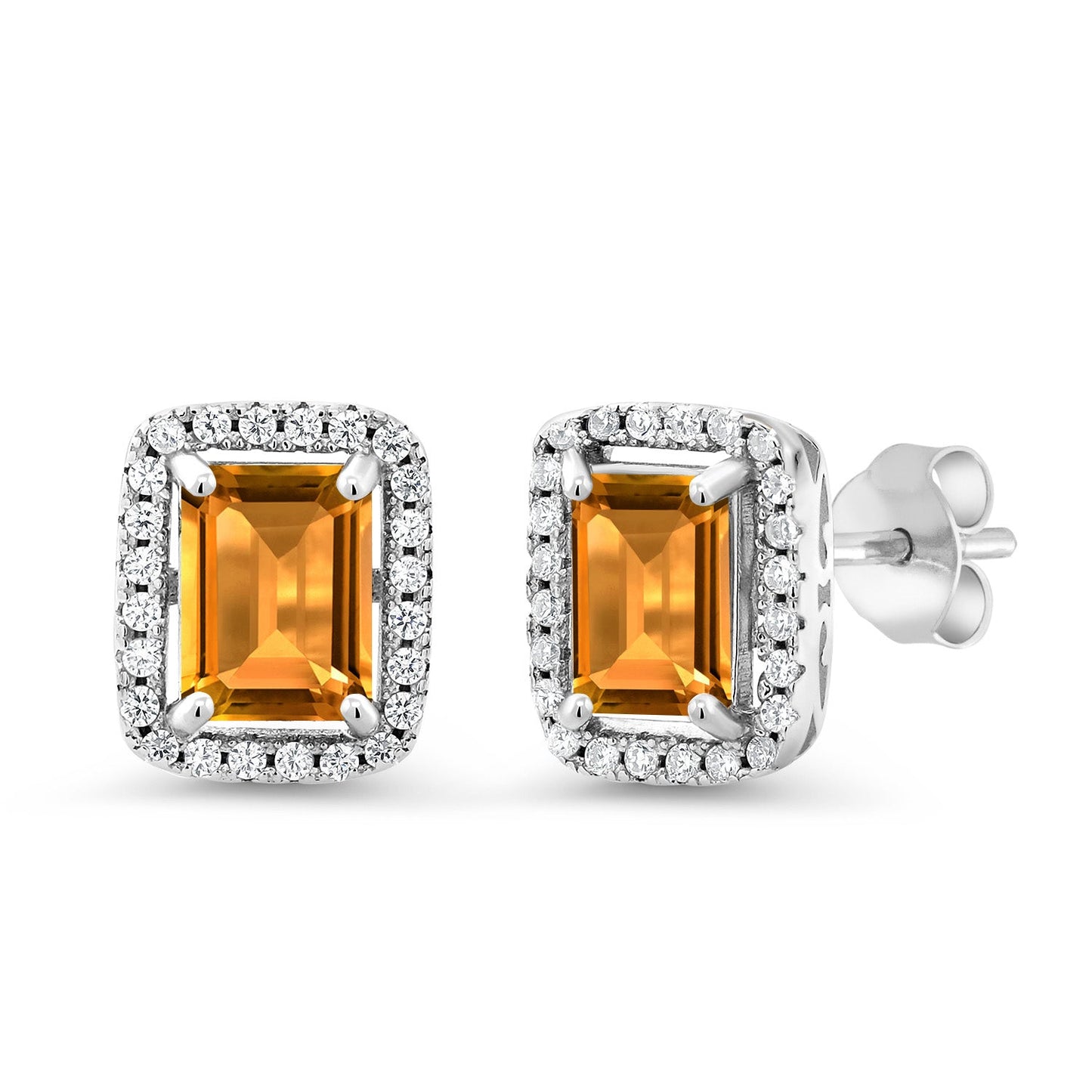 Halo Earring for Women | 925 Sterling Silver | Gemstone Birthstone Earrings | Emerald Cut 8X6MM | Fine Jewelry Gifts for Her Mom Women Wife