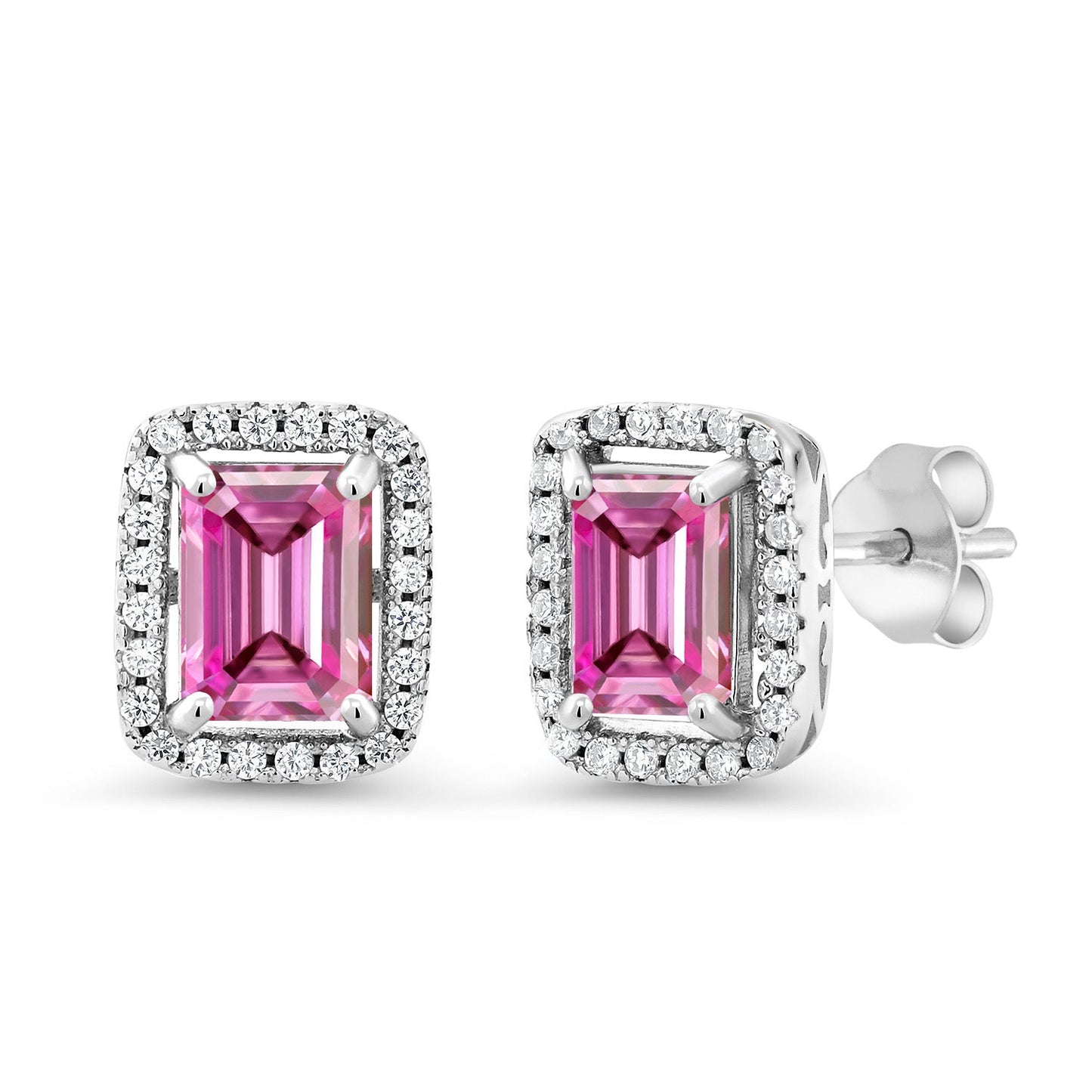 Halo Earring for Women | 925 Sterling Silver | Gemstone Birthstone Earrings | Emerald Cut 8X6MM | Fine Jewelry Gifts for Her Mom Women Wife
