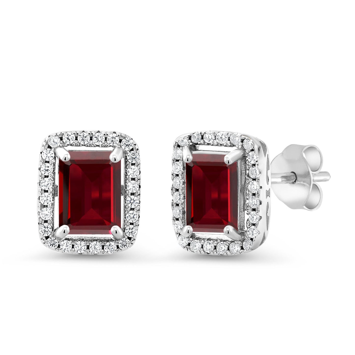 Halo Earring for Women | 925 Sterling Silver | Gemstone Birthstone Earrings | Emerald Cut 8X6MM | Fine Jewelry Gifts for Her Mom Women Wife