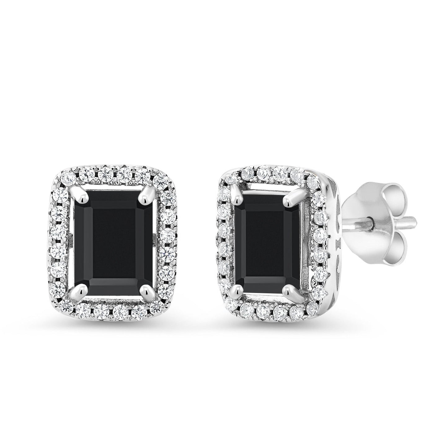 Halo Earring for Women | 925 Sterling Silver | Gemstone Birthstone Earrings | Emerald Cut 8X6MM | Fine Jewelry Gifts for Her Mom Women Wife