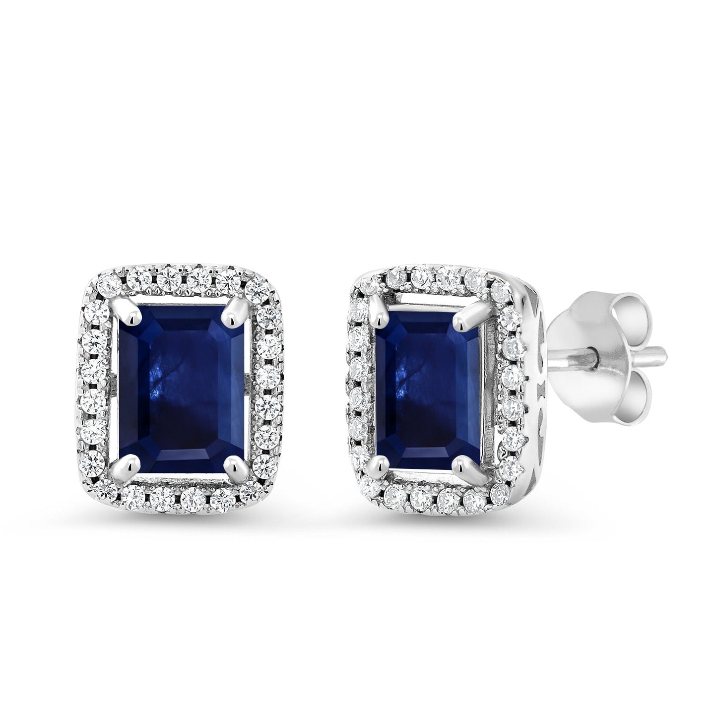 Halo Earring for Women | 925 Sterling Silver | Gemstone Birthstone Earrings | Emerald Cut 8X6MM | Fine Jewelry Gifts for Her Mom Women Wife