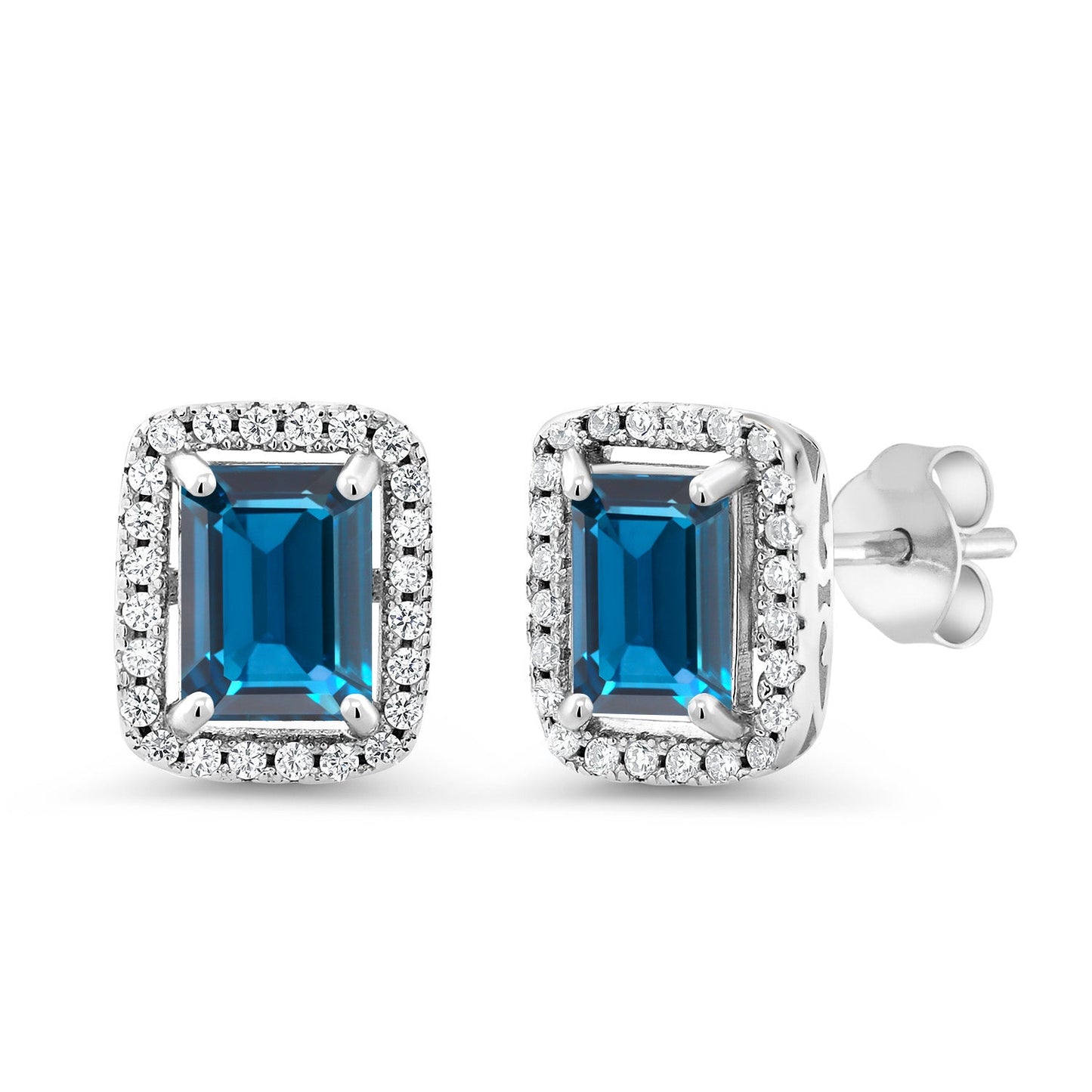 Halo Earring for Women | 925 Sterling Silver | Gemstone Birthstone Earrings | Emerald Cut 8X6MM | Fine Jewelry Gifts for Her Mom Women Wife