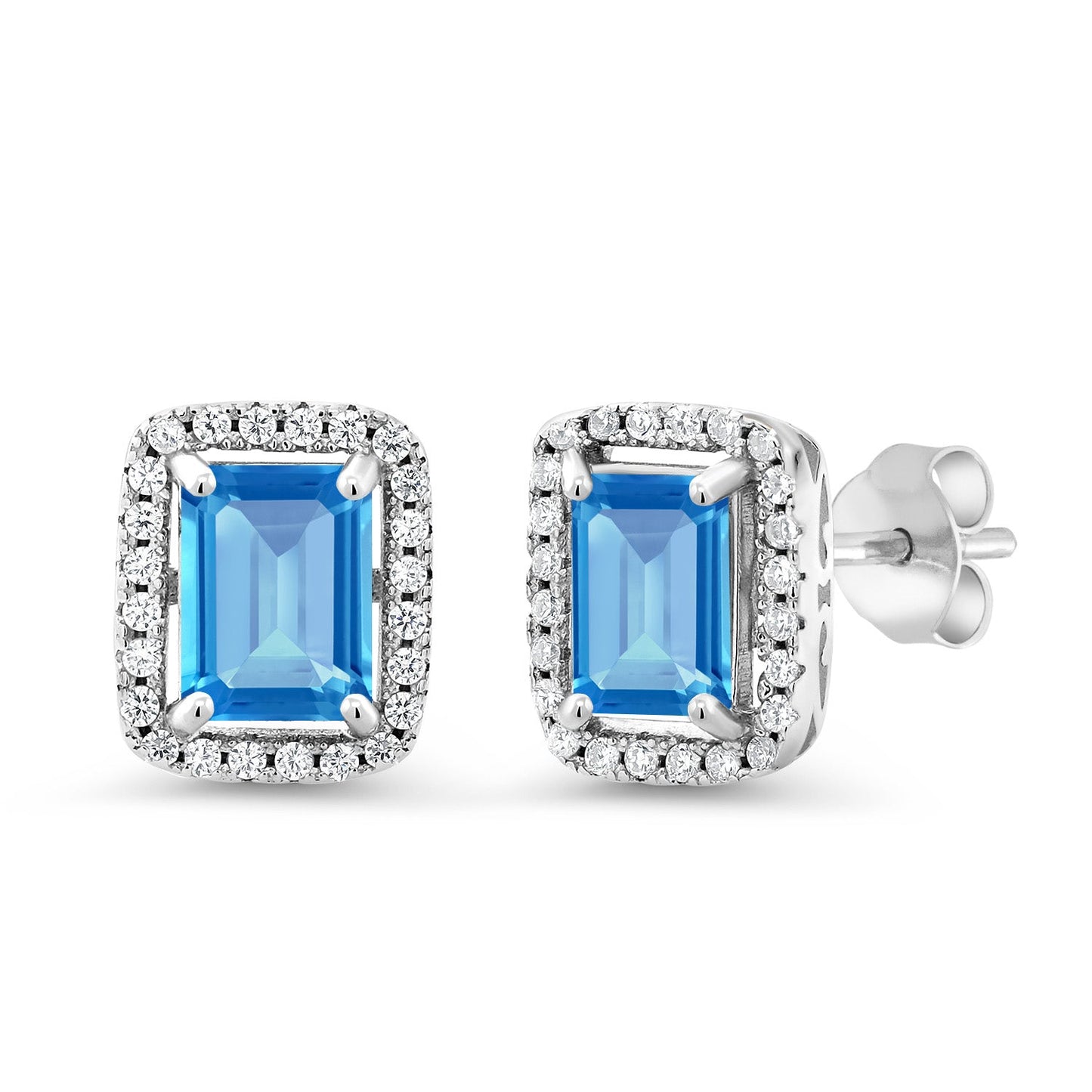 Halo Earring for Women | 925 Sterling Silver | Gemstone Birthstone Earrings | Emerald Cut 8X6MM | Fine Jewelry Gifts for Her Mom Women Wife