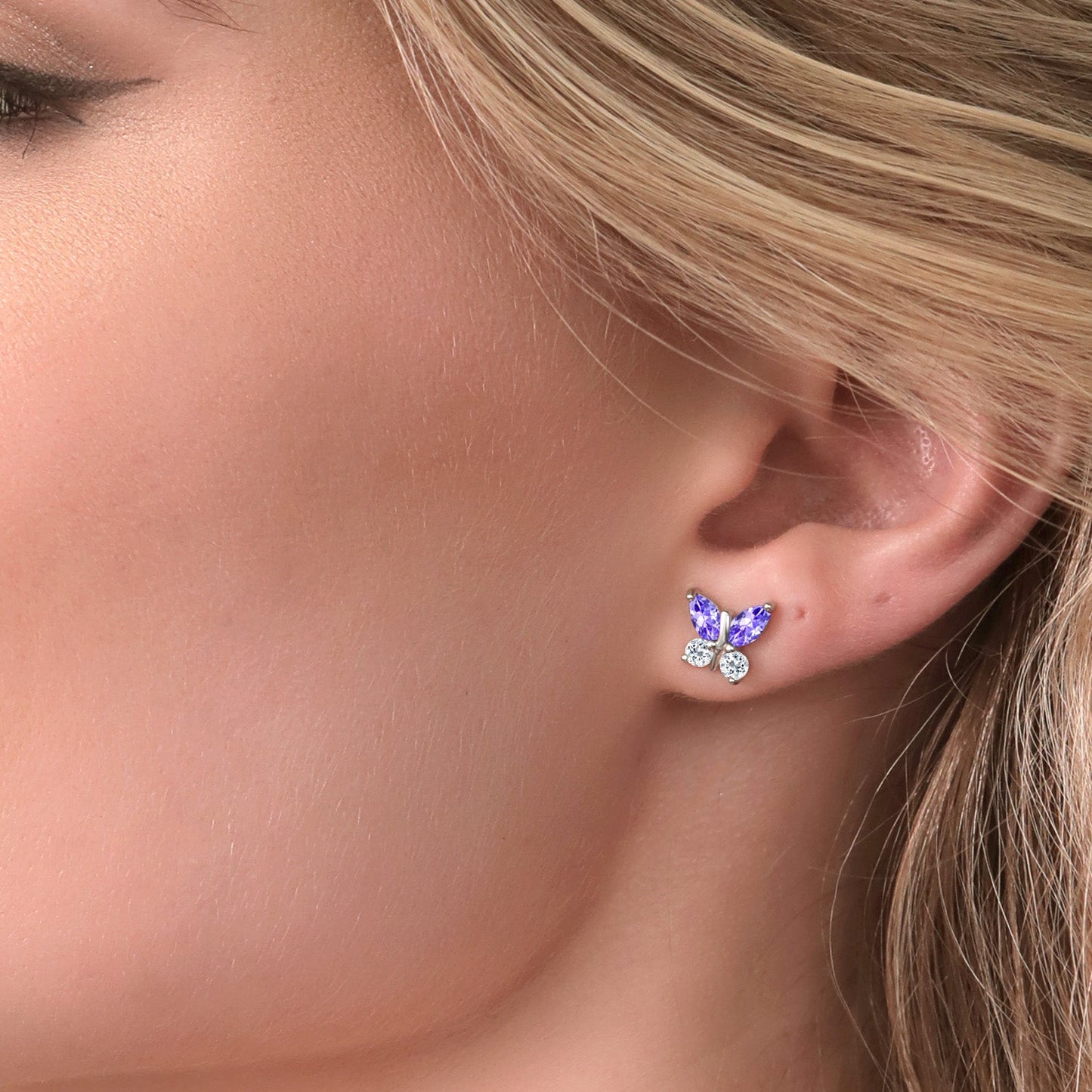925 Silver Marquise Blue Tanzanite and White Topaz Butterfly Earrings For Women (1.56 Cttw, Gemstone December Birthstone, Center Stone: 6X3MM, Small Stones: 3MM)