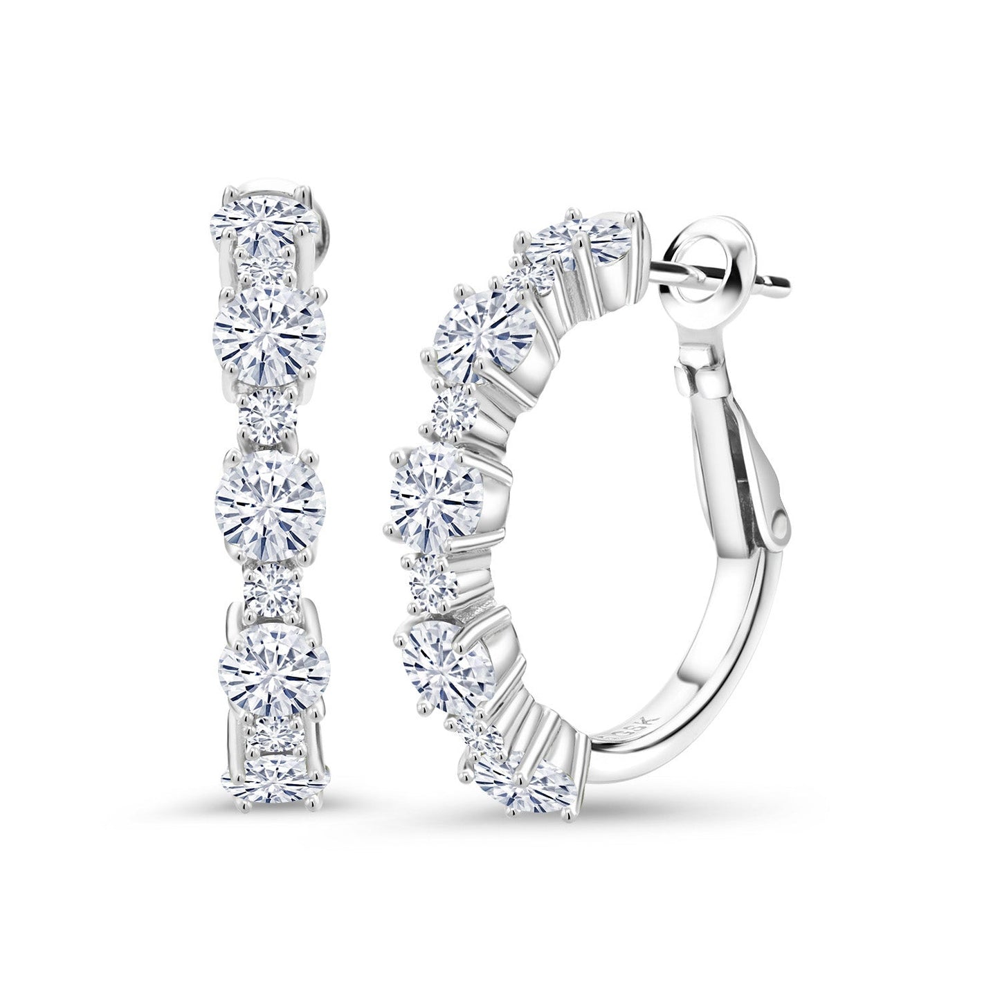 925 Sterling Silver Gemstone Birthstone Hoop Earrings for Women | Alternating Round 4MM and 1.9MM Stones | Elegant Graduated Design | Fine Jewelry Earrings | 1 Inch Diameter Hoops