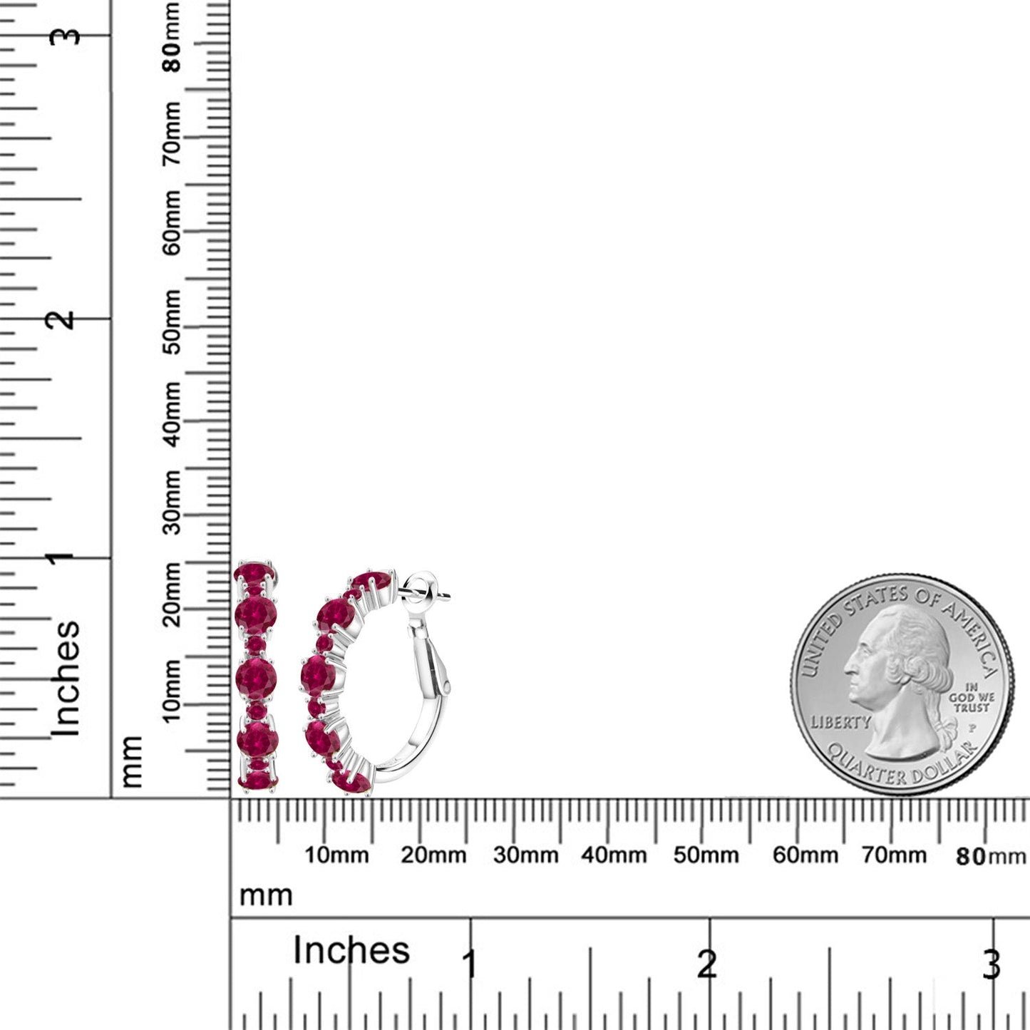 925 Sterling Silver Gemstone Birthstone Hoop Earrings for Women | Alternating Round 4MM and 1.9MM Stones | Elegant Graduated Design | Fine Jewelry Earrings | 1 Inch Diameter Hoops