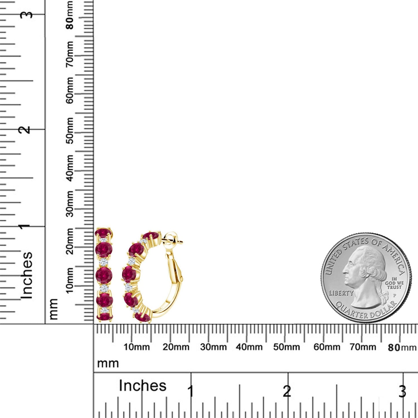 18K Yellow Gold Plated Silver Gemstone Birthstone and White Zirconia Hoop Earrings for Women | Round Cut 4MM and 1.9MM Stones | 1 Inch Diameter Hoops | Fine Jewelry for Her Mom Wife Women