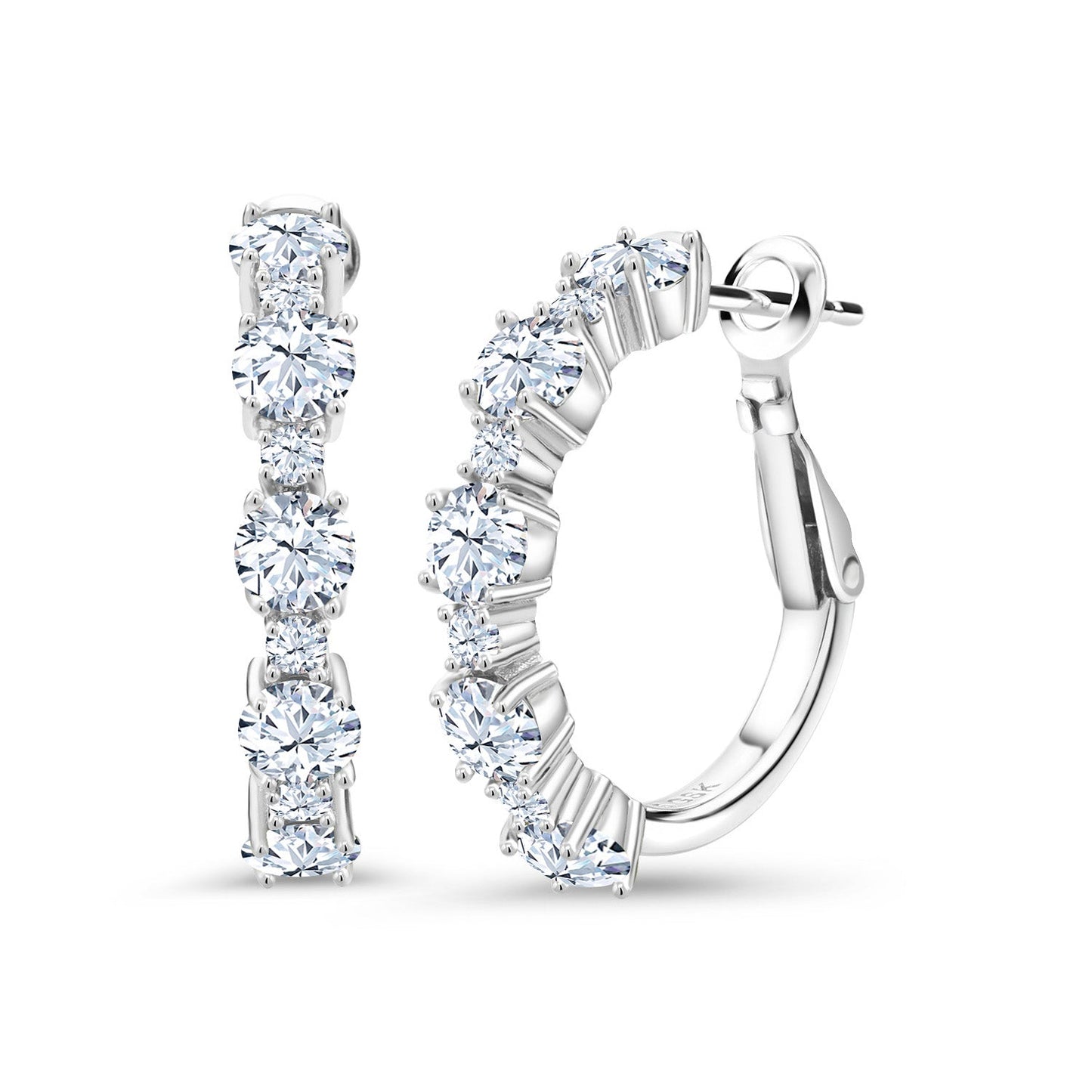 925 Sterling Silver Gemstone Birthstone Hoop Earrings for Women | Alternating Round 4MM and 1.9MM Stones | Elegant Graduated Design | Fine Jewelry Earrings | 1 Inch Diameter Hoops