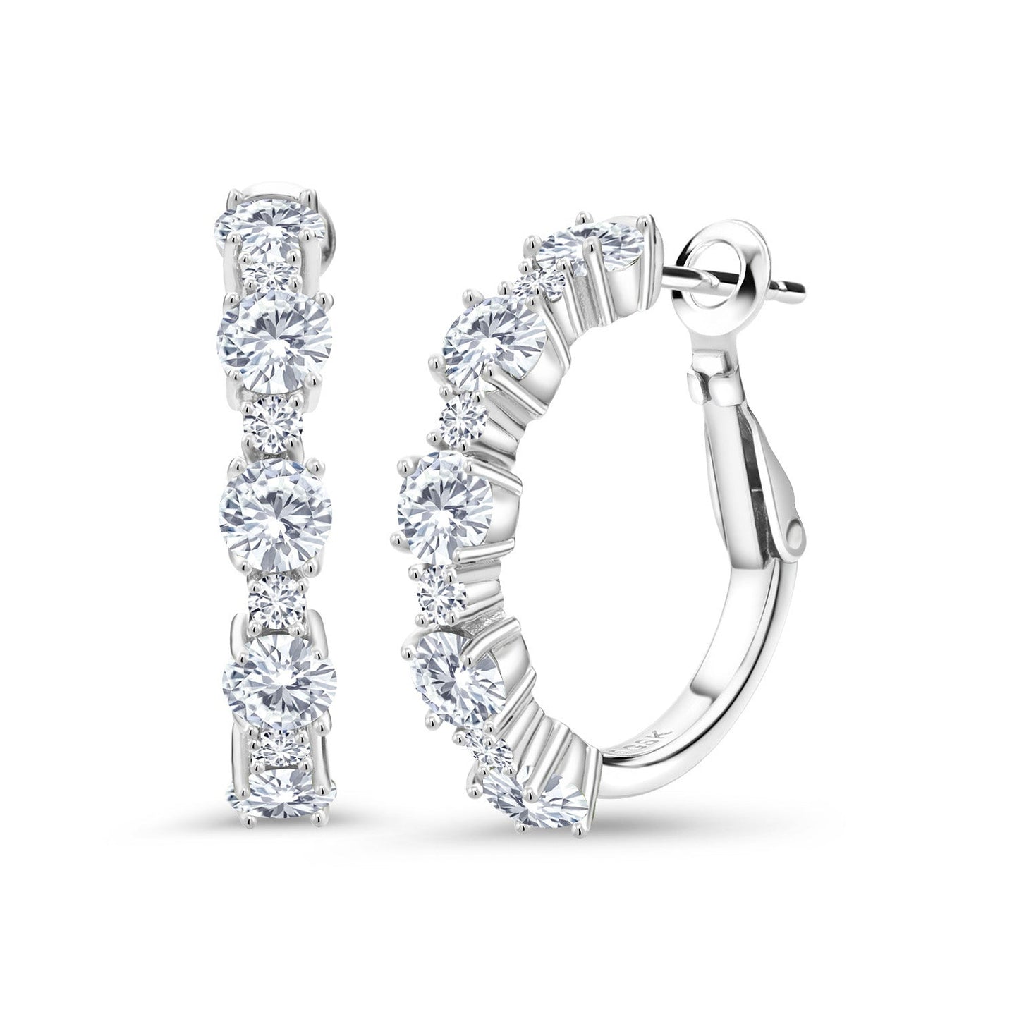 925 Sterling Silver Gemstone Birthstone Hoop Earrings for Women | Alternating Round 4MM and 1.9MM Stones | Elegant Graduated Design | Fine Jewelry Earrings | 1 Inch Diameter Hoops