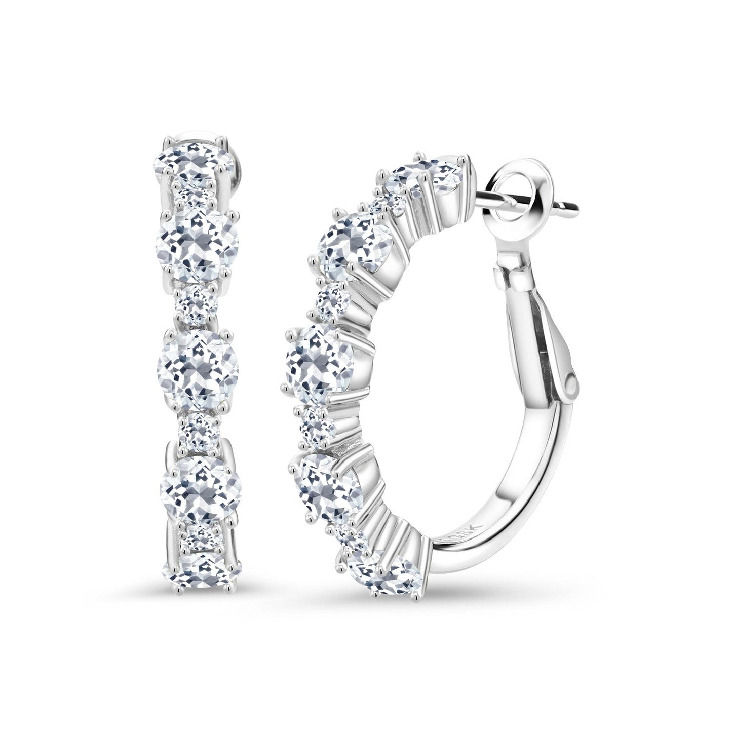 925 Sterling Silver Gemstone Birthstone Hoop Earrings for Women | Alternating Round 4MM and 1.9MM Stones | Elegant Graduated Design | Fine Jewelry Earrings | 1 Inch Diameter Hoops