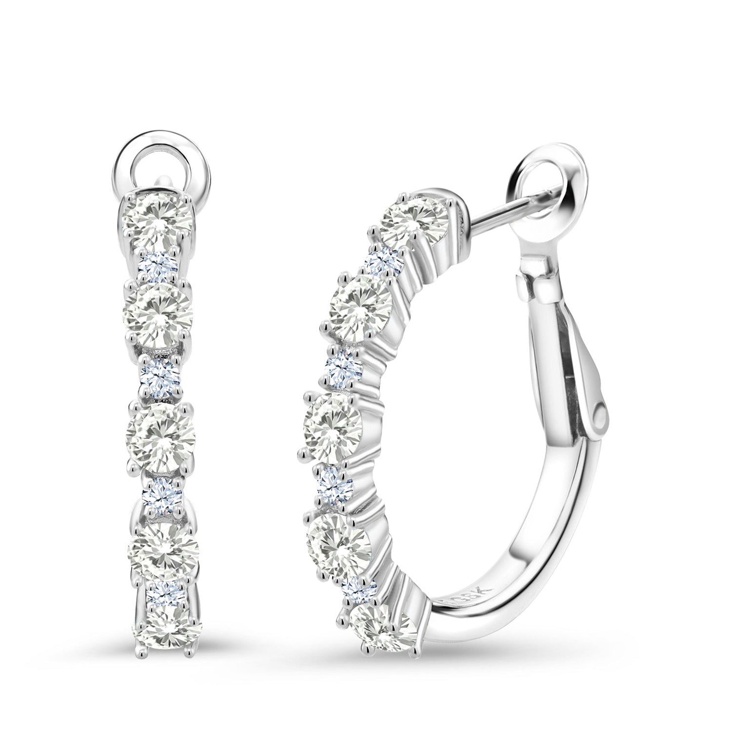 Gemstone Birthstone and White Created sapphire Hoop Earrings for Women | 925 Sterling Silver | Round 3MM and 1.8MM | 3/7 Inch Diameter | Fine Jewelry for Her Mom Wife