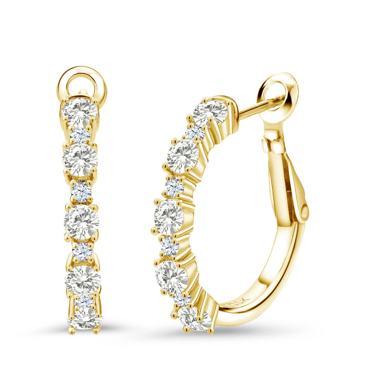 Gemstone Birthstone and White Created sapphire Hoop Earrings for Women | 925 Sterling Silver | Round 3MM and 1.8MM | 3/7 Inch Diameter | Fine Jewelry for Her Mom Wife
