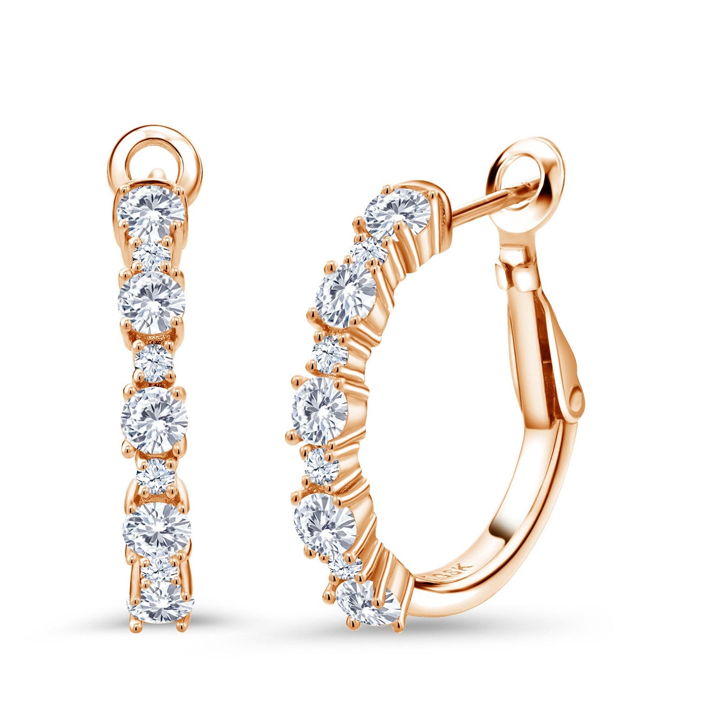 Gemstone Birthstone and White Created sapphire Hoop Earrings for Women | 925 Sterling Silver | Round 3MM and 1.8MM | 3/7 Inch Diameter | Fine Jewelry for Her Mom Wife