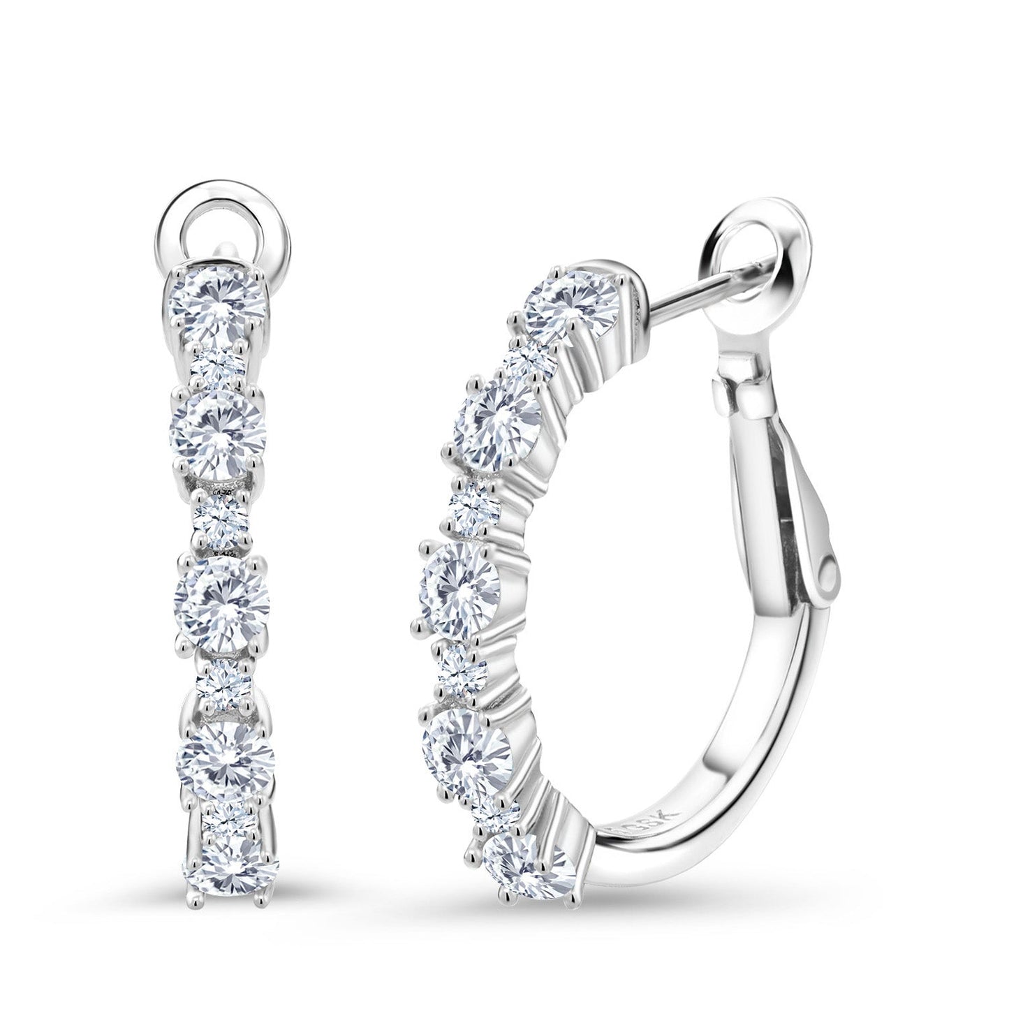 Gemstone Birthstone and White Created sapphire Hoop Earrings for Women | 925 Sterling Silver | Round 3MM and 1.8MM | 3/7 Inch Diameter | Fine Jewelry for Her Mom Wife