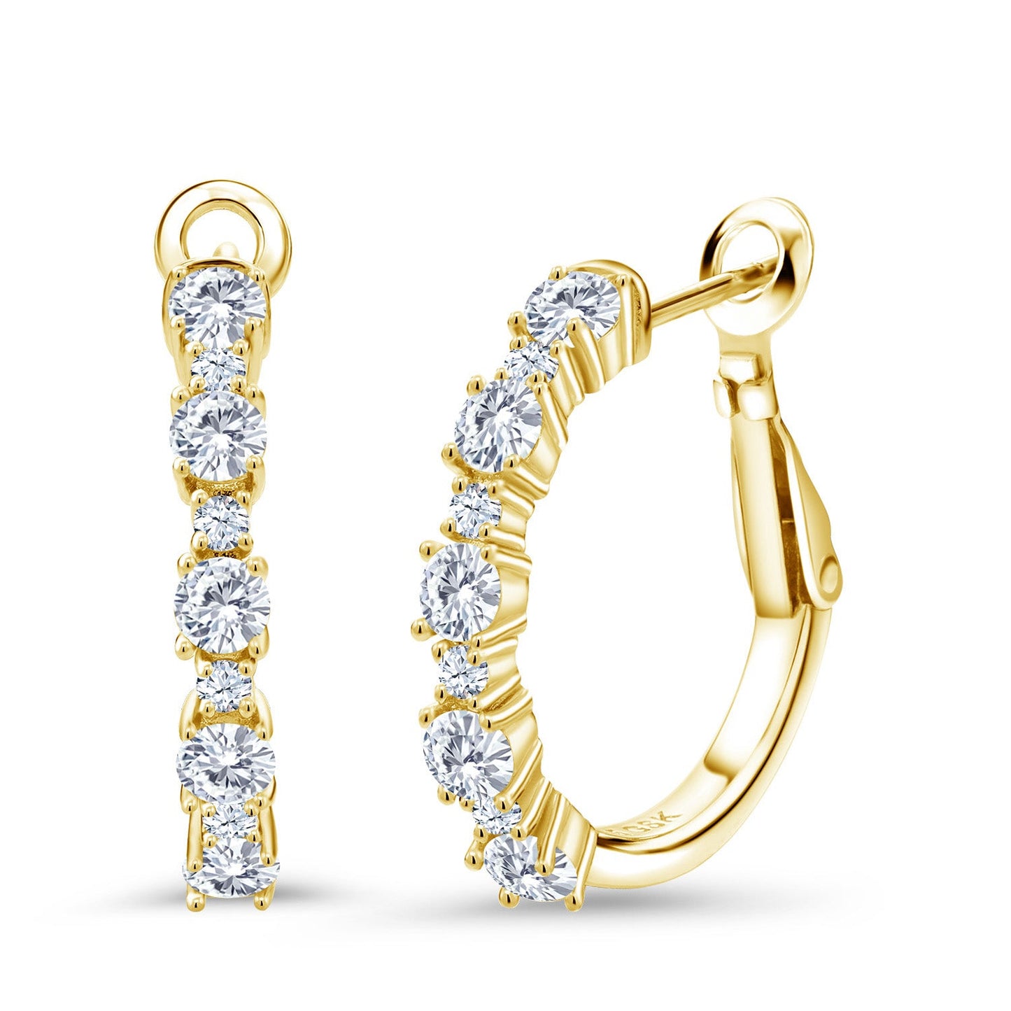 Gemstone Birthstone and White Created sapphire Hoop Earrings for Women | 925 Sterling Silver | Round 3MM and 1.8MM | 3/7 Inch Diameter | Fine Jewelry for Her Mom Wife
