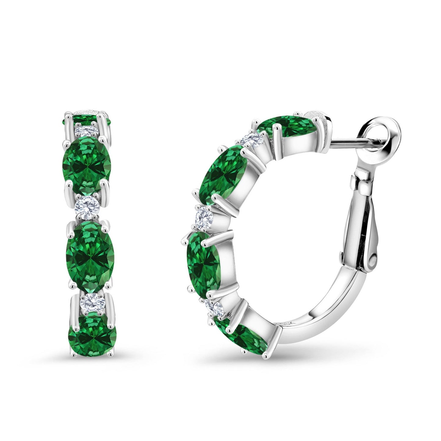 925 Sterling Silver Oval Gemstone Birthstone and White Lab Grown Diamond Accent Hoop Earrings For Women | Oval 6X4MM and Round 2MM | 20MM = 0.80 Inch | Fine Jewelry for Her Mom Women Wife