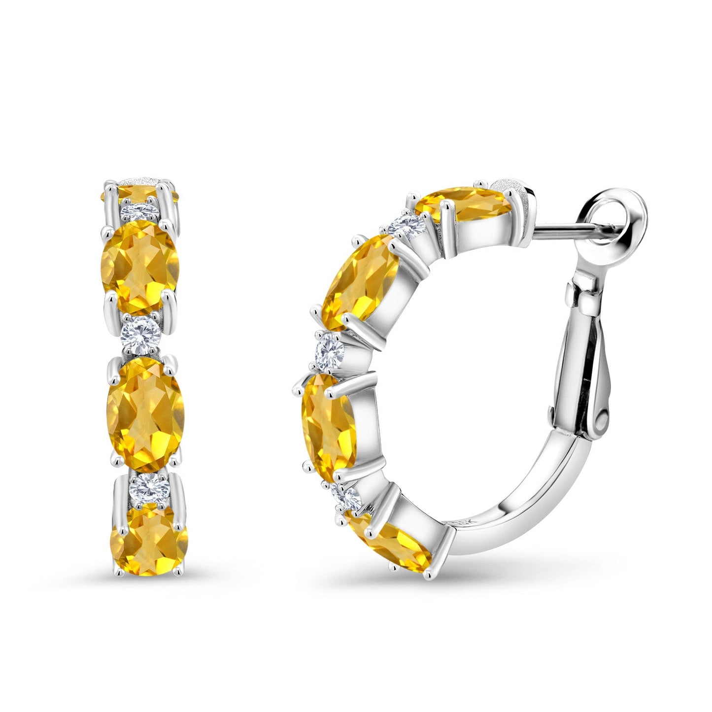 925 Sterling Silver Oval Gemstone Birthstone and White Lab Grown Diamond Accent Hoop Earrings For Women | Oval 6X4MM and Round 2MM | 20MM = 0.80 Inch | Fine Jewelry for Her Mom Women Wife