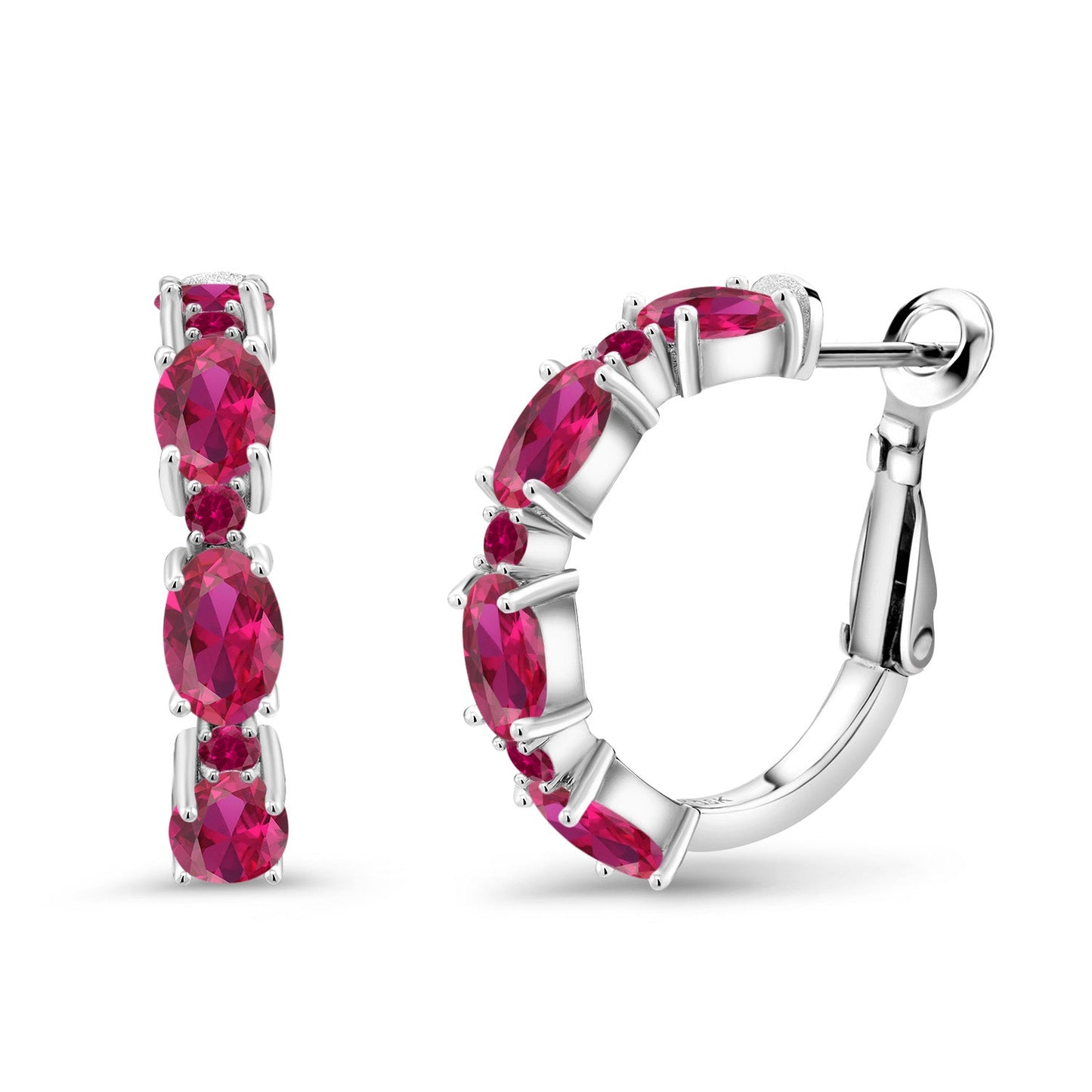 Gemstone Birthstone Hoop Earrings For Women | 925 Sterling Silver | Oval 6X4MM and Round 2MM | 20MM = 0.80 Inch | Fine Jewelry for Her Mom Women Wife