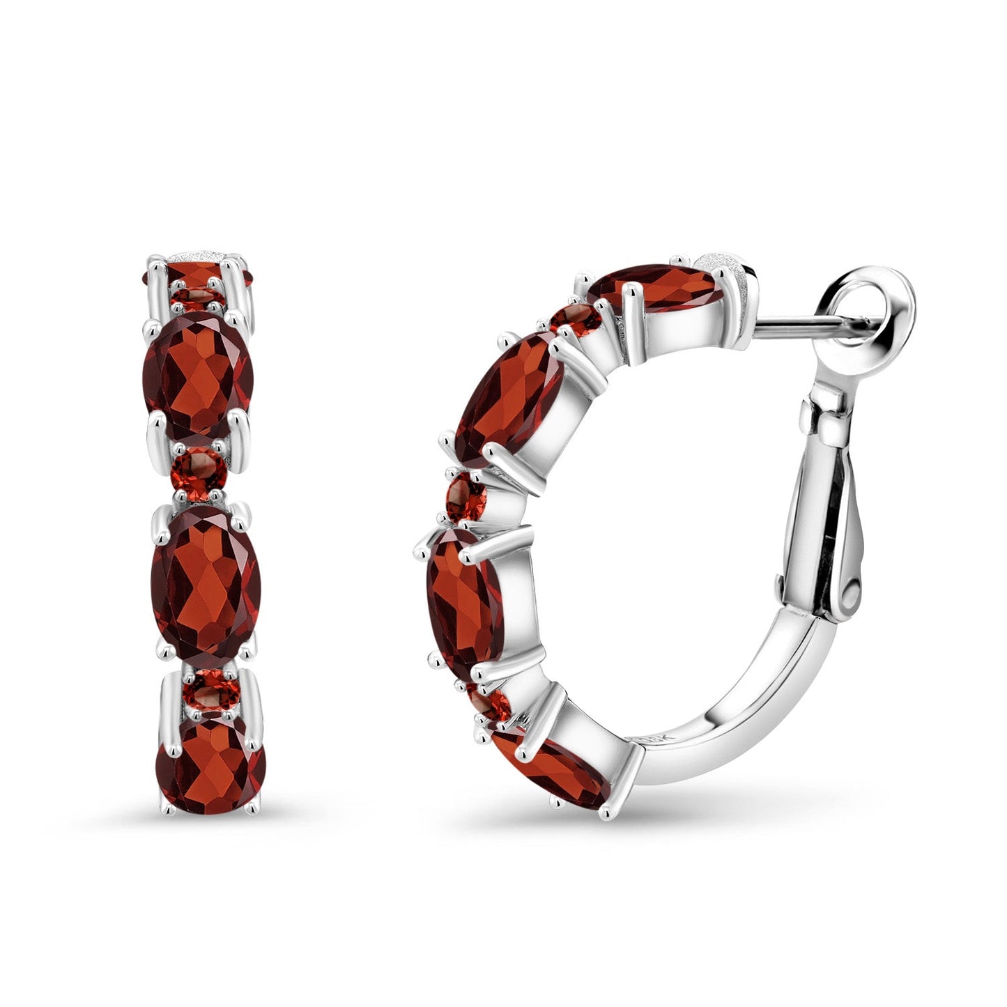 Gemstone Birthstone Hoop Earrings For Women | 925 Sterling Silver | Oval 6X4MM and Round 2MM | 20MM = 0.80 Inch | Fine Jewelry for Her Mom Women Wife