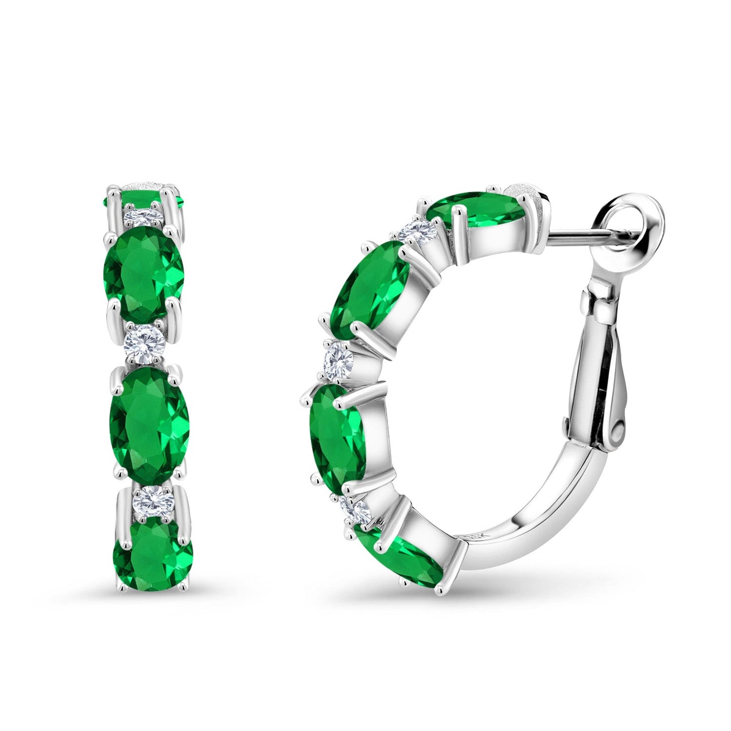 925 Sterling Silver Oval Gemstone Birthstone and White Lab Grown Diamond Accent Hoop Earrings For Women | Oval 6X4MM and Round 2MM | 20MM = 0.80 Inch | Fine Jewelry for Her Mom Women Wife