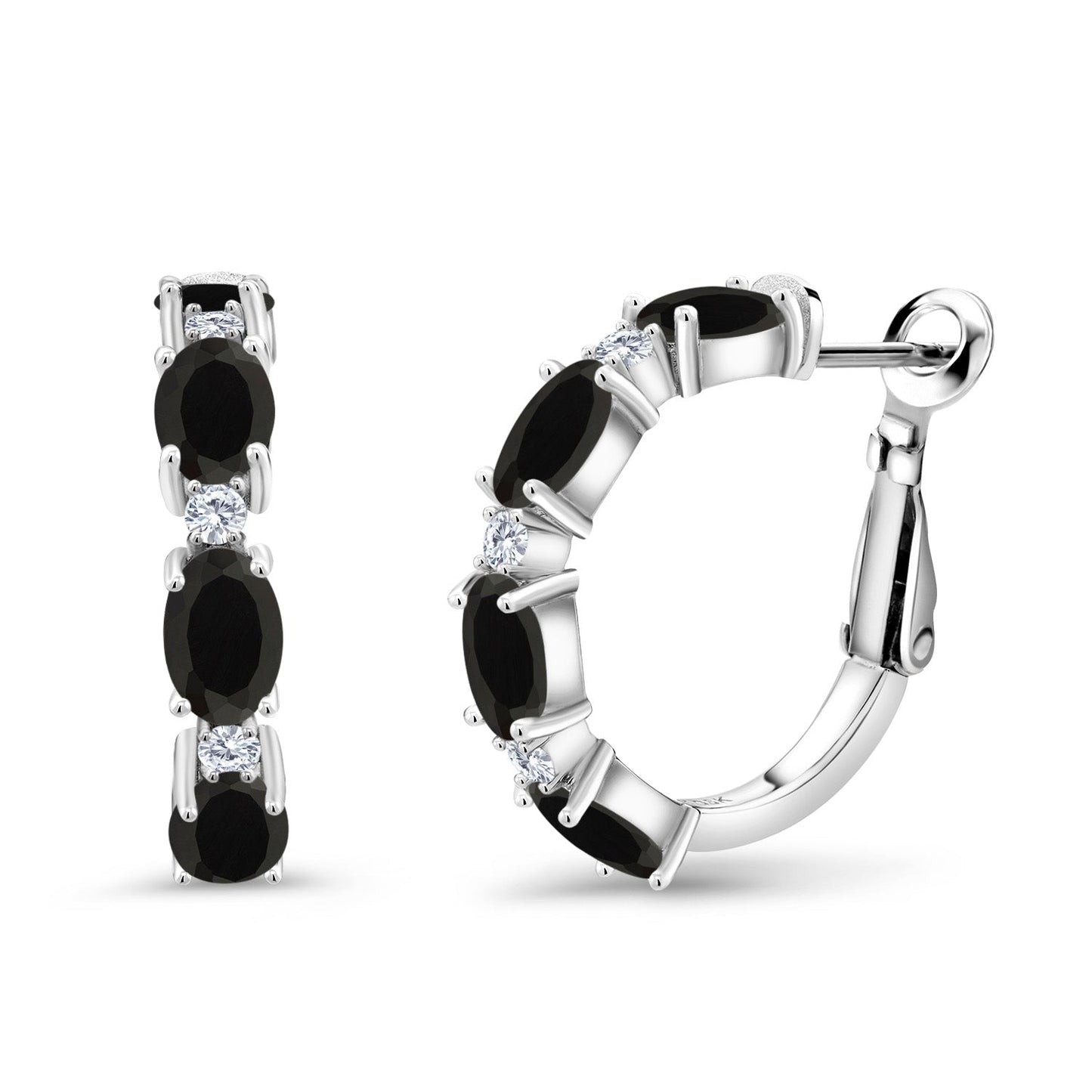 925 Sterling Silver Oval Gemstone Birthstone and White Lab Grown Diamond Accent Hoop Earrings For Women | Oval 6X4MM and Round 2MM | 20MM = 0.80 Inch | Fine Jewelry for Her Mom Women Wife