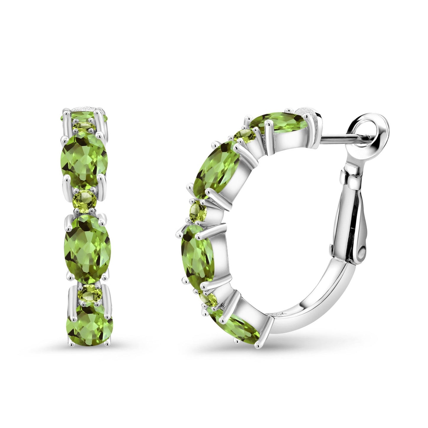 Gemstone Birthstone Hoop Earrings For Women | 925 Sterling Silver | Oval 6X4MM and Round 2MM | 20MM = 0.80 Inch | Fine Jewelry for Her Mom Women Wife