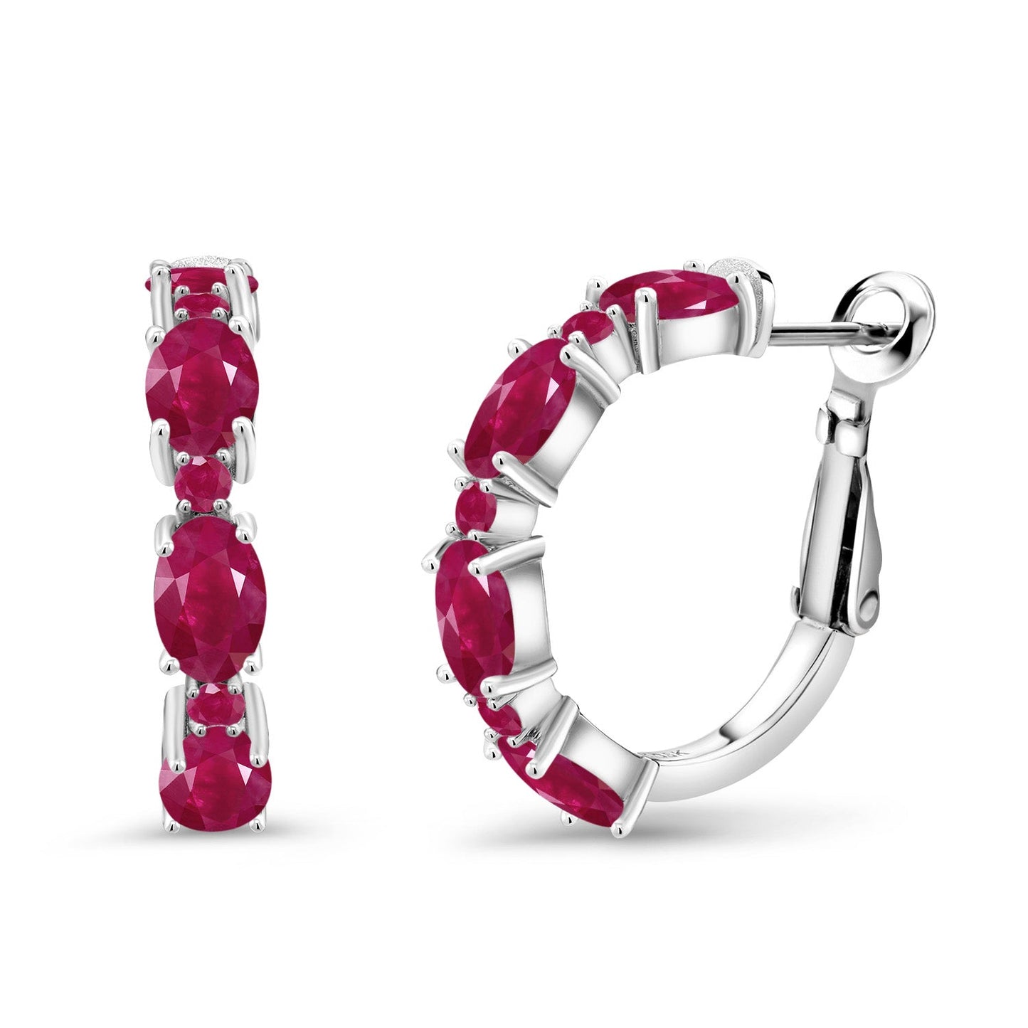 Gemstone Birthstone Hoop Earrings For Women | 925 Sterling Silver | Oval 6X4MM and Round 2MM | 20MM = 0.80 Inch | Fine Jewelry for Her Mom Women Wife