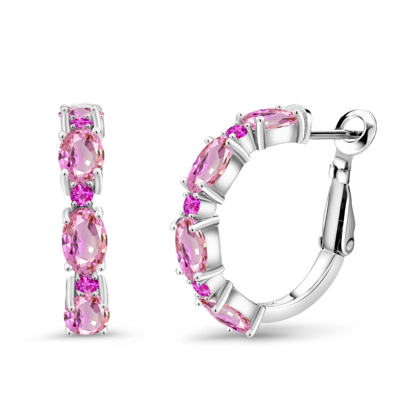 Gemstone Birthstone Hoop Earrings For Women | 925 Sterling Silver | Oval 6X4MM and Round 2MM | 20MM = 0.80 Inch | Fine Jewelry for Her Mom Women Wife