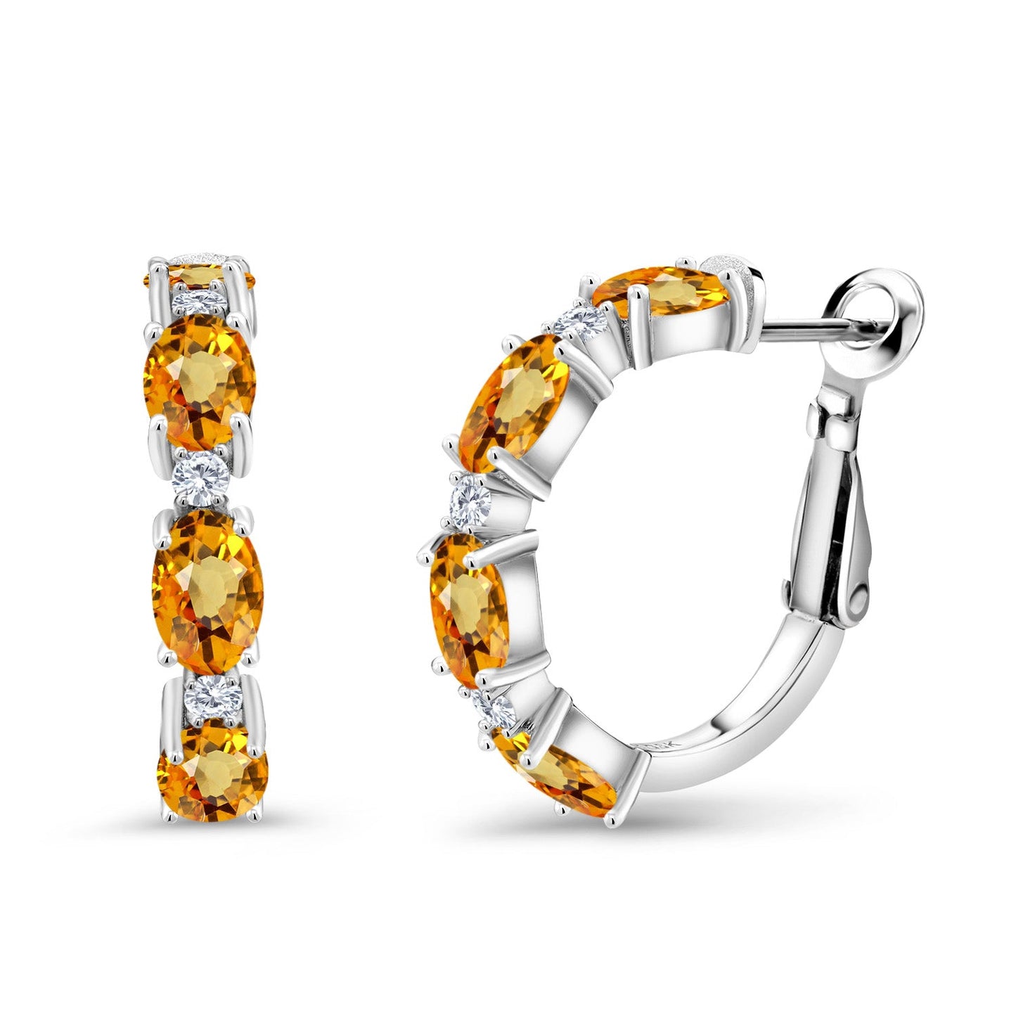 925 Sterling Silver Oval Gemstone Birthstone and White Lab Grown Diamond Accent Hoop Earrings For Women | Oval 6X4MM and Round 2MM | 20MM = 0.80 Inch | Fine Jewelry for Her Mom Women Wife