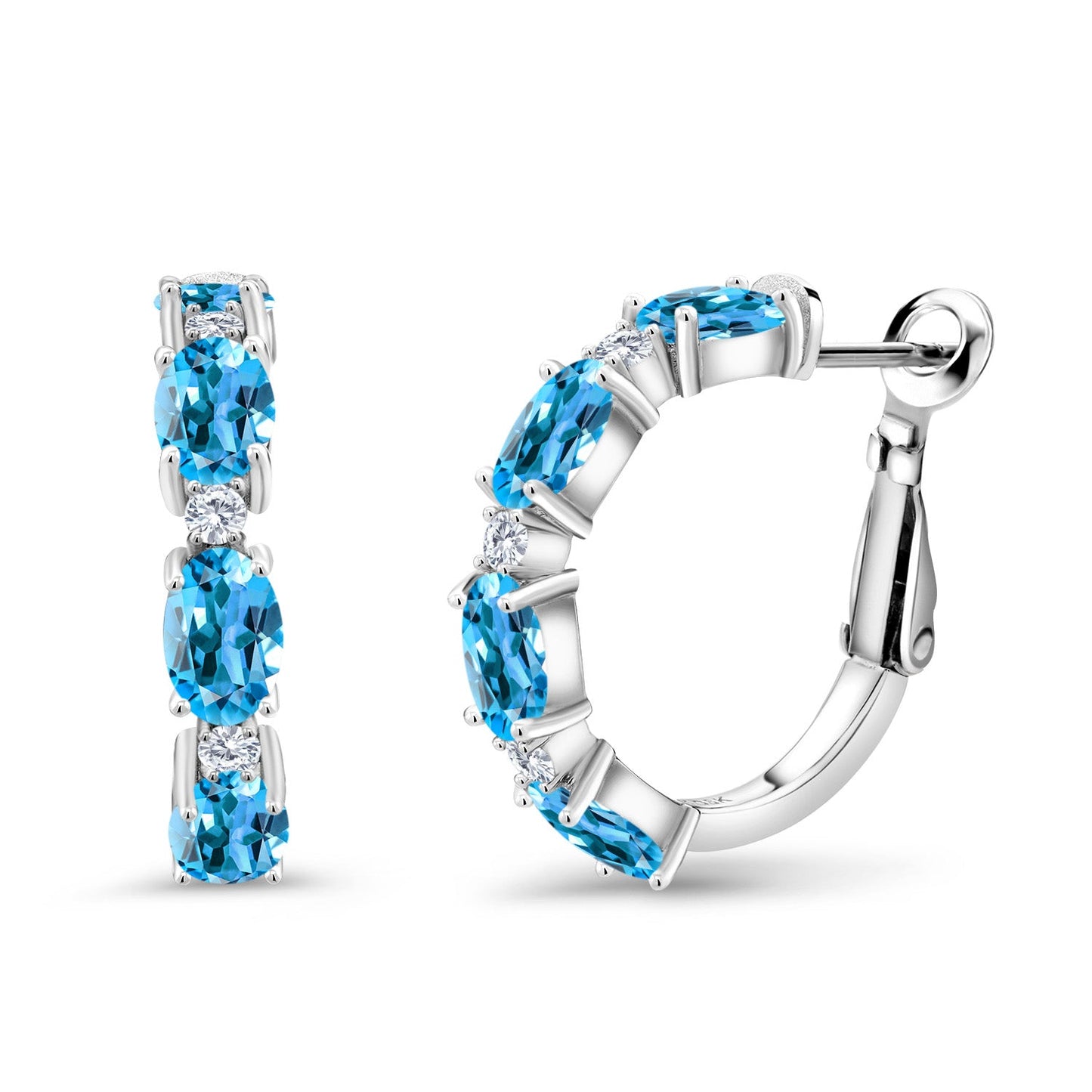 925 Sterling Silver Oval Gemstone Birthstone and White Lab Grown Diamond Accent Hoop Earrings For Women | Oval 6X4MM and Round 2MM | 20MM = 0.80 Inch | Fine Jewelry for Her Mom Women Wife