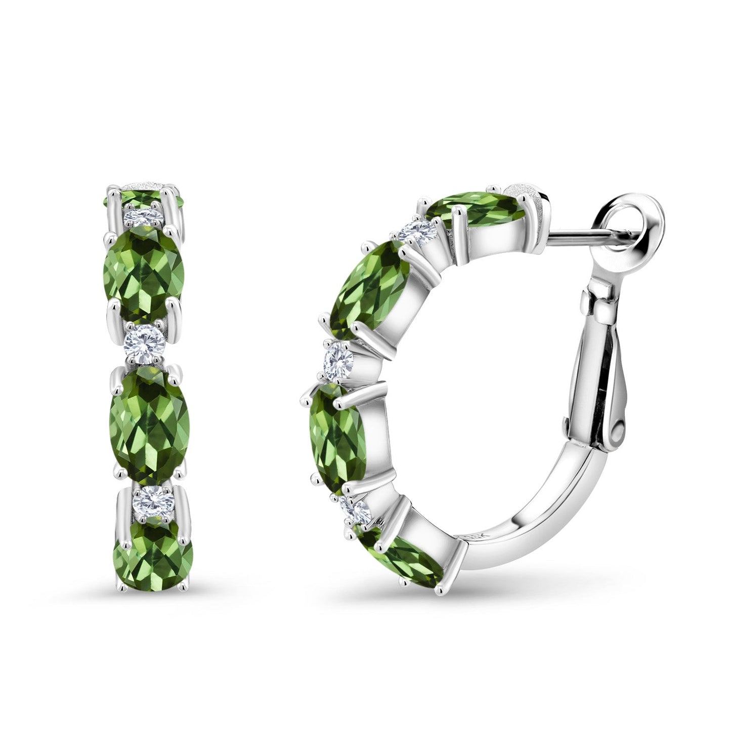 925 Sterling Silver Oval Gemstone Birthstone and White Lab Grown Diamond Accent Hoop Earrings For Women | Oval 6X4MM and Round 2MM | 20MM = 0.80 Inch | Fine Jewelry for Her Mom Women Wife