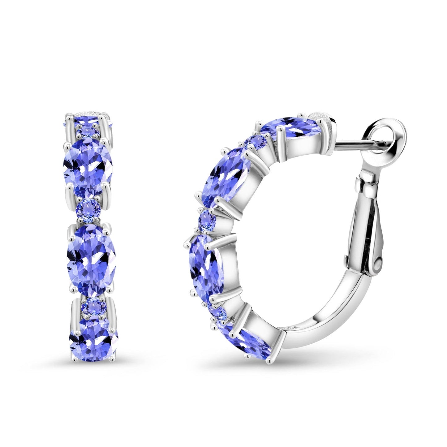 Gemstone Birthstone Hoop Earrings For Women | 925 Sterling Silver | Oval 6X4MM and Round 2MM | 20MM = 0.80 Inch | Fine Jewelry for Her Mom Women Wife