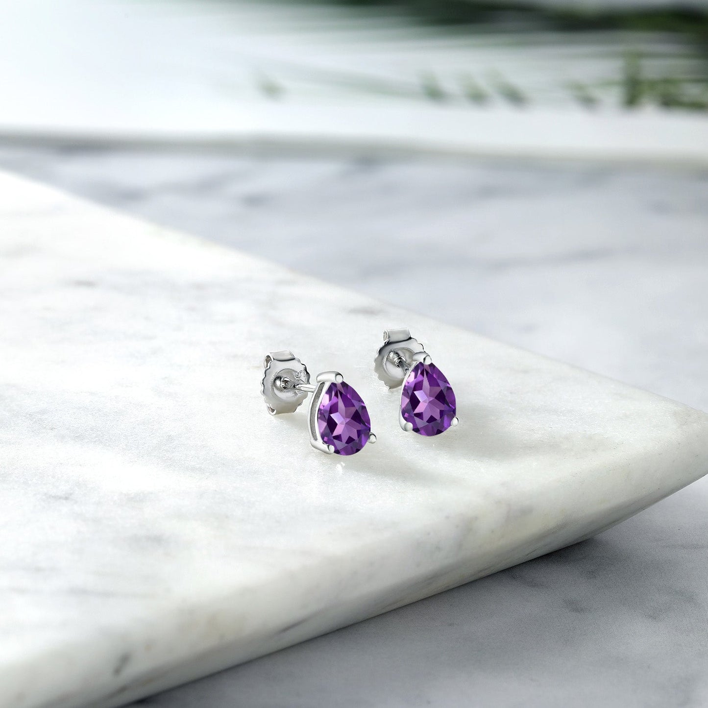 925 Sterling Silver Pear Shape 8X5MM Gemstone Birthstone Stud Earrings | Push Back Solitaire Stud Earrings For Women Men