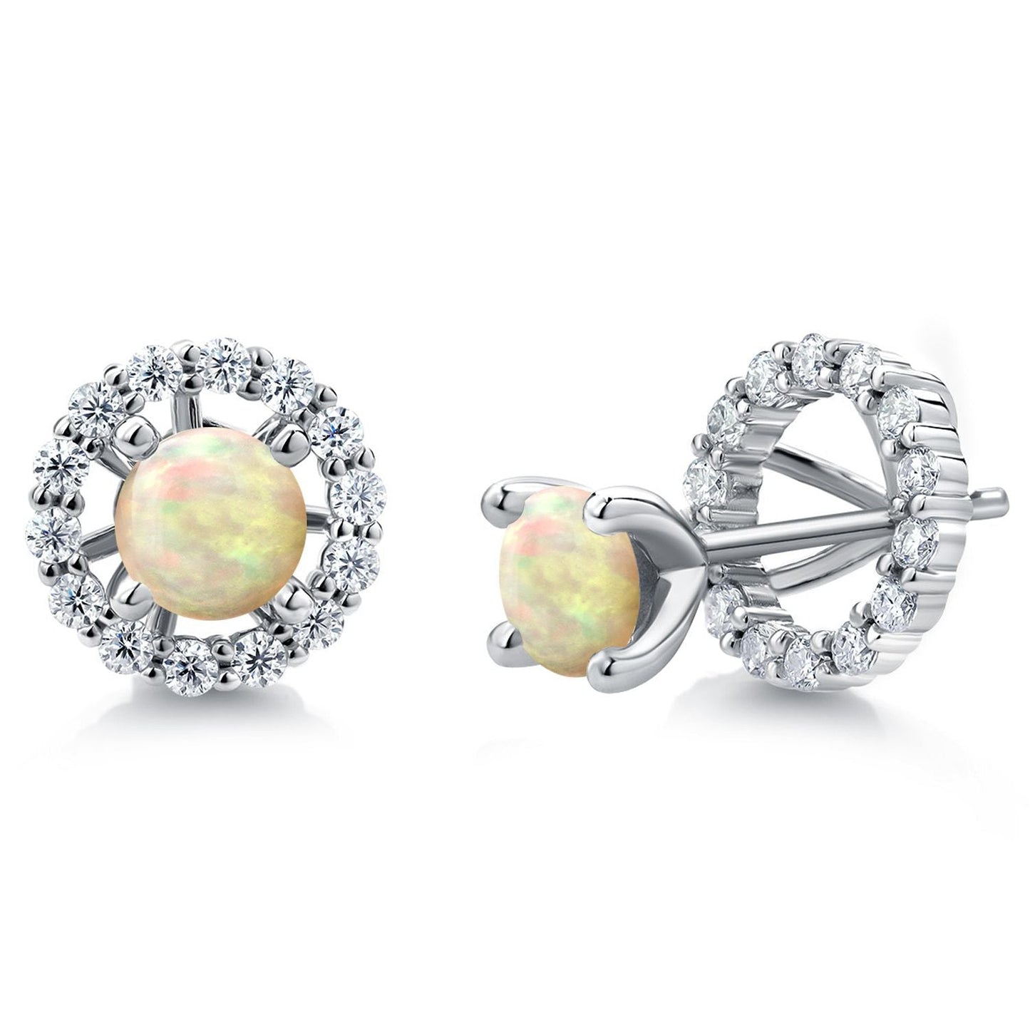 925 Sterling Silver Gemstone Birthstone and White Moissanite Earrings | Studs with Removable Jackets for Women | Center Round 5MM