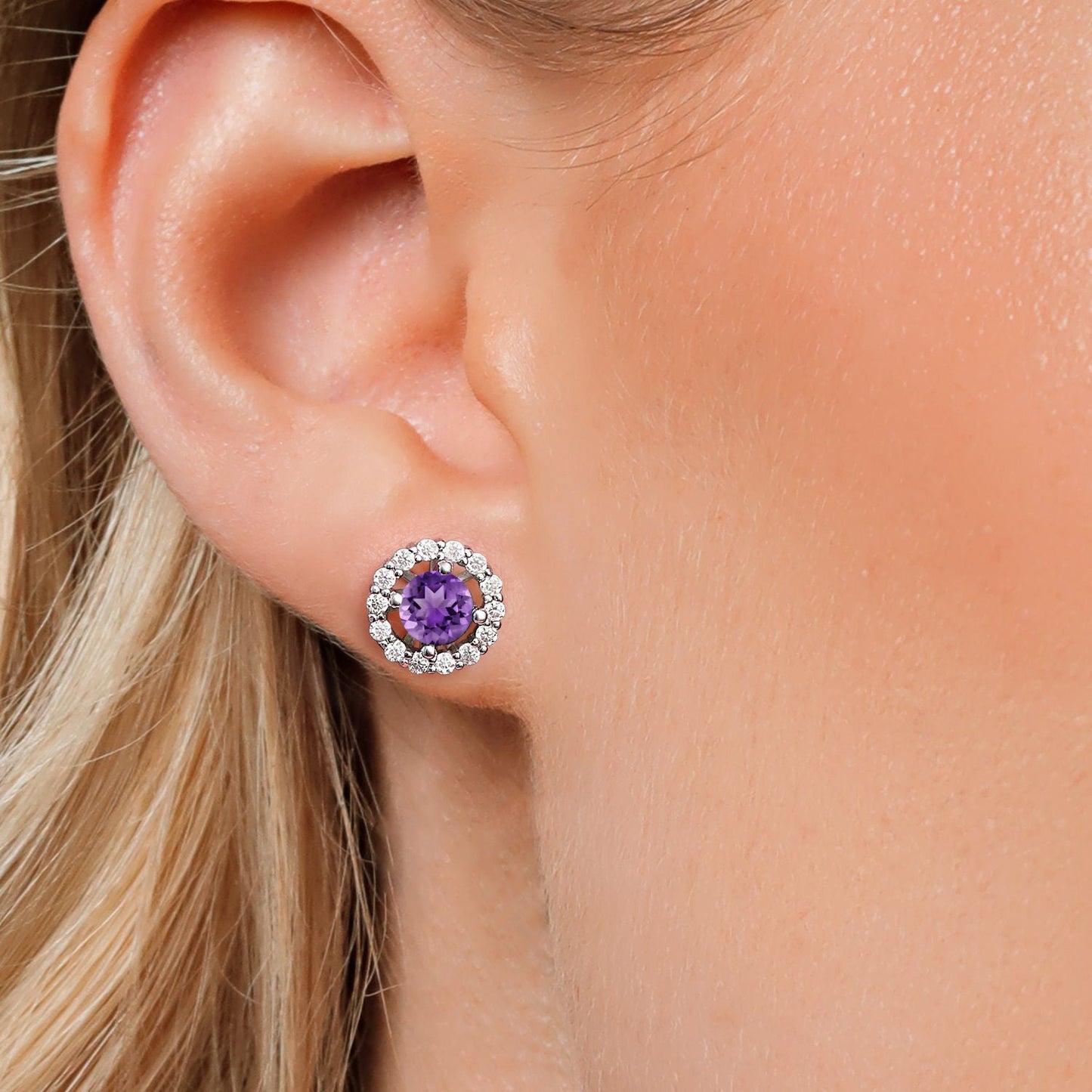 925 Sterling Silver Gemstone Birthstone and White Moissanite Earrings | Studs with Removable Jackets for Women | Center Round 5MM