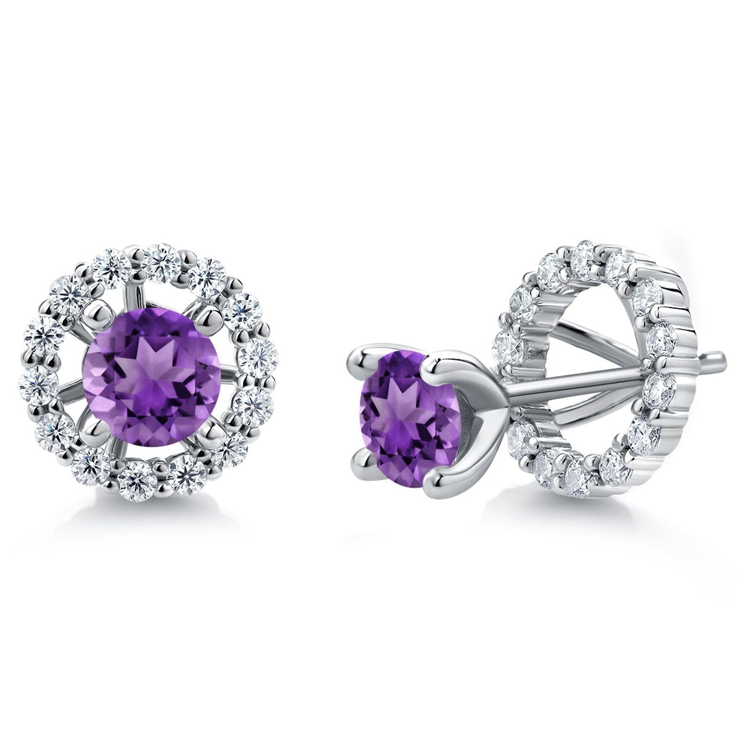 925 Sterling Silver Gemstone Birthstone and White Moissanite Earrings | Studs with Removable Jackets for Women | Center Round 5MM