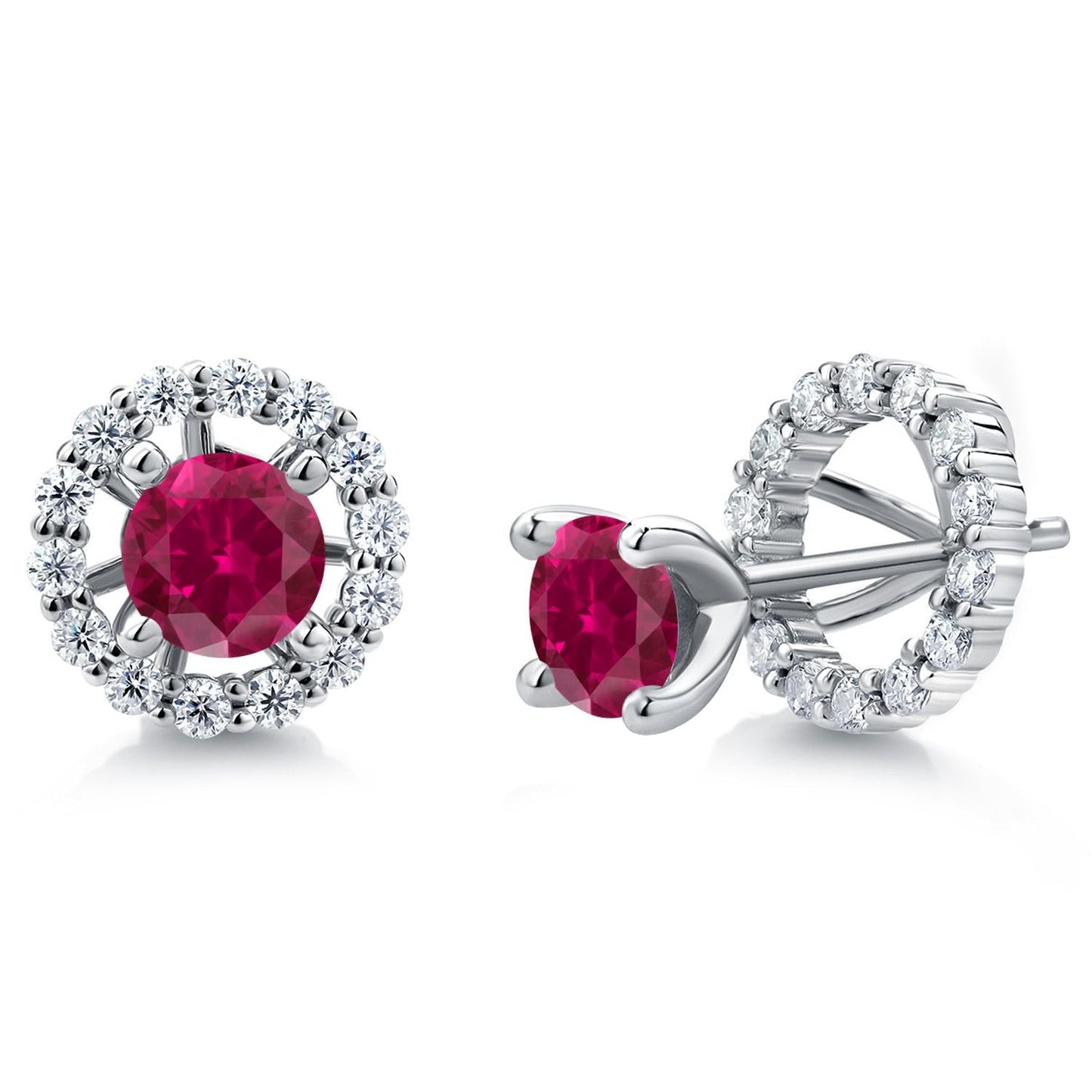 925 Sterling Silver Gemstone Birthstone and White Moissanite Earrings | Studs with Removable Jackets for Women | Center Round 5MM