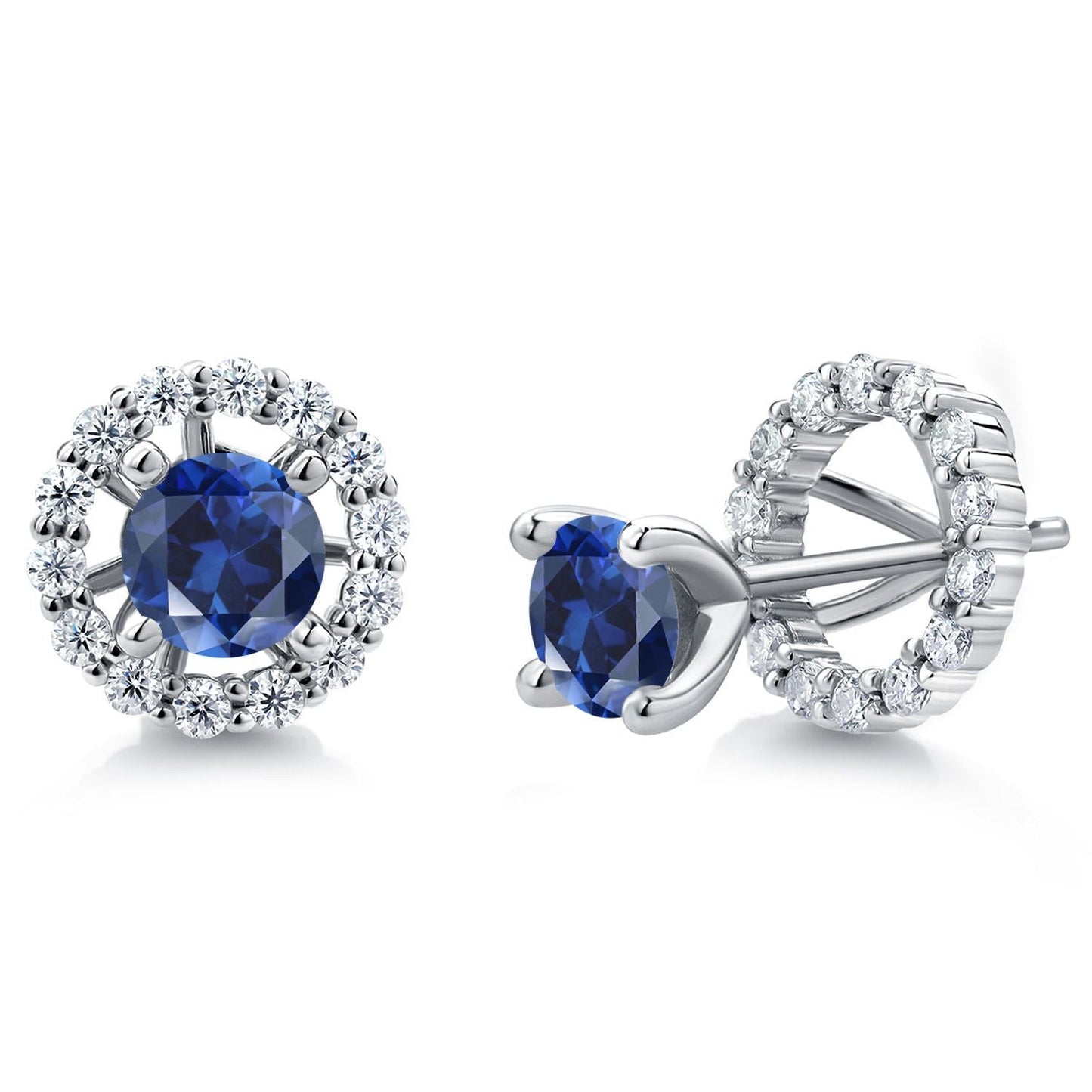 925 Sterling Silver Gemstone Birthstone and White Moissanite Earrings | Studs with Removable Jackets for Women | Center Round 5MM