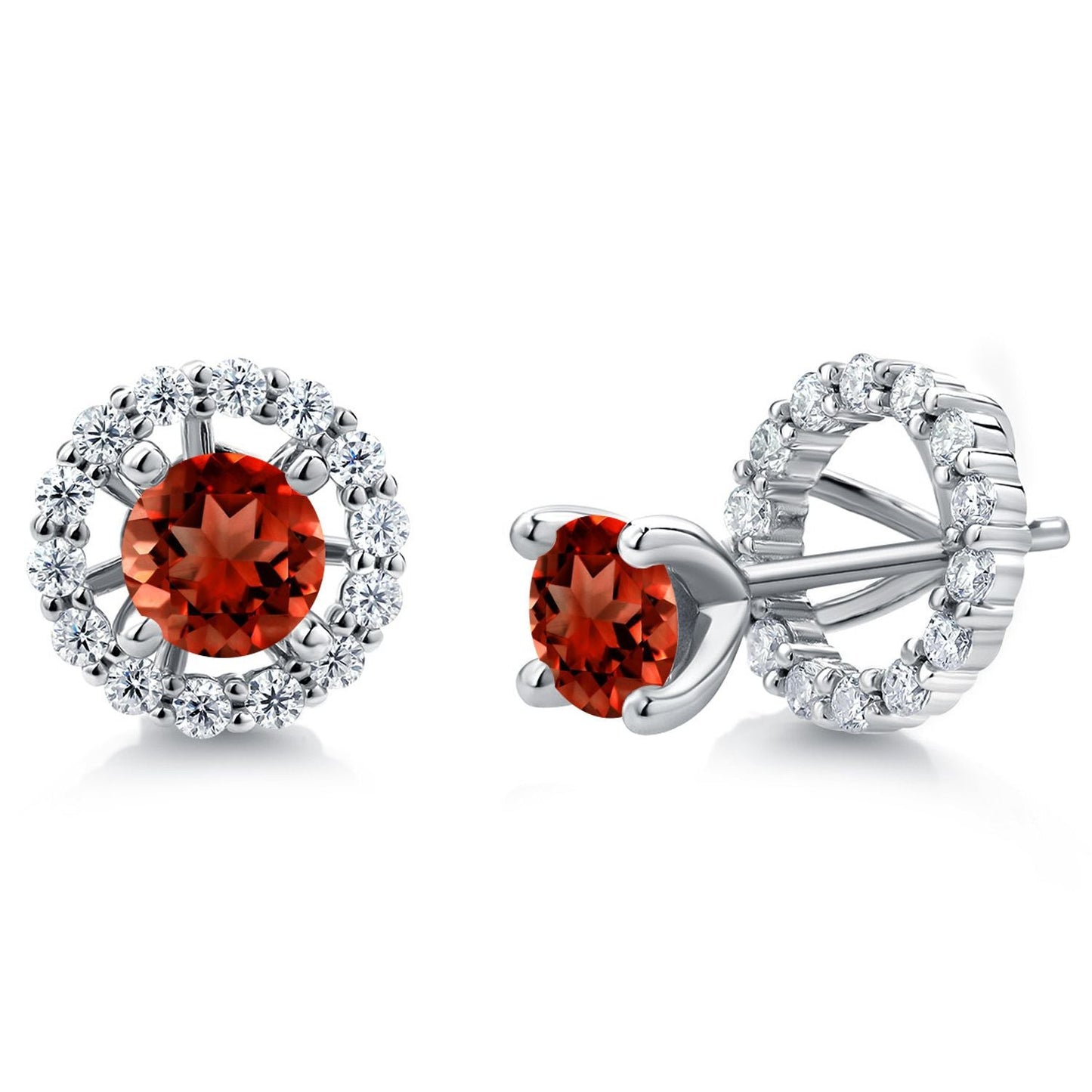 925 Sterling Silver Gemstone Birthstone and White Moissanite Earrings | Studs with Removable Jackets for Women | Center Round 5MM