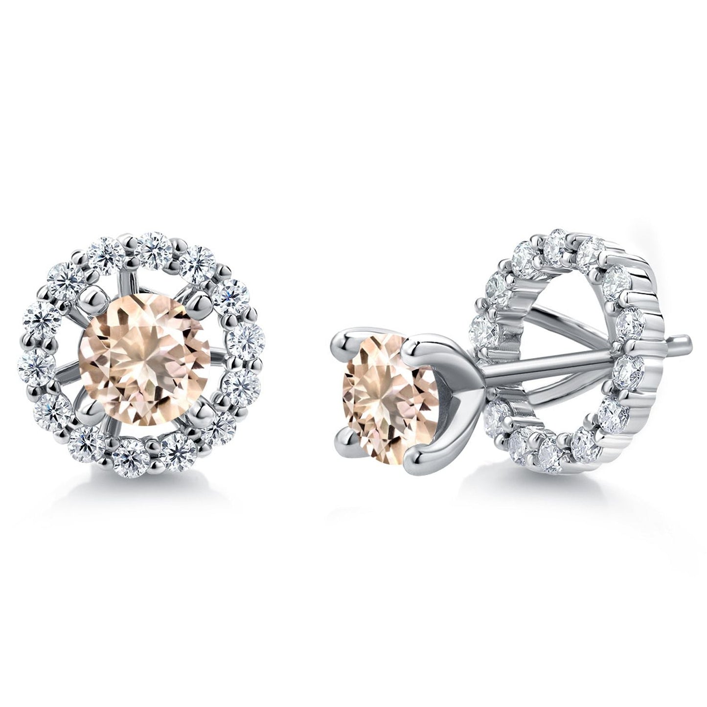 925 Sterling Silver Gemstone Birthstone and White Moissanite Earrings | Studs with Removable Jackets for Women | Center Round 5MM