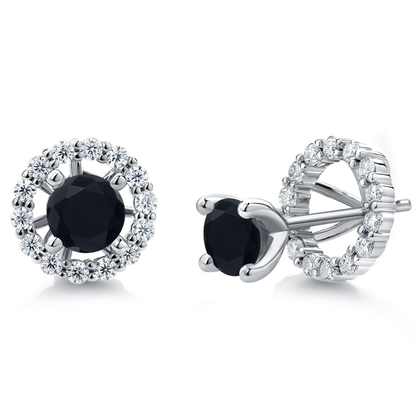 925 Sterling Silver Gemstone Birthstone and White Moissanite Earrings | Studs with Removable Jackets for Women | Center Round 5MM