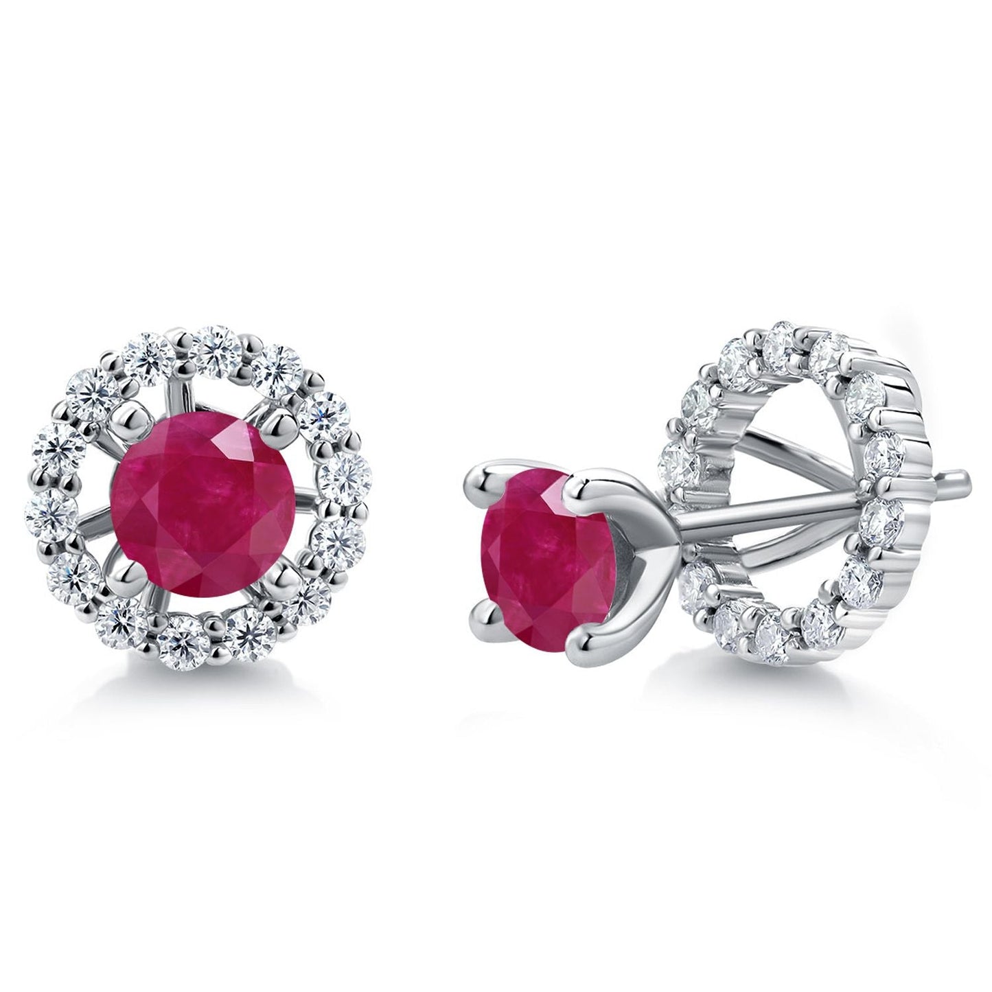 925 Sterling Silver Gemstone Birthstone and White Moissanite Earrings | Studs with Removable Jackets for Women | Center Round 5MM