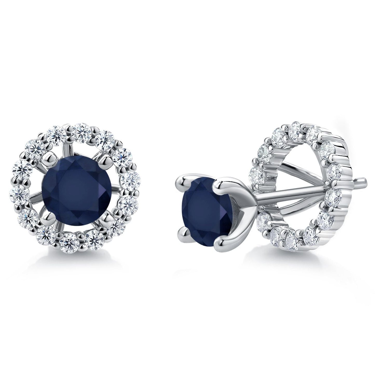 925 Sterling Silver Gemstone Birthstone and White Moissanite Earrings | Studs with Removable Jackets for Women | Center Round 5MM