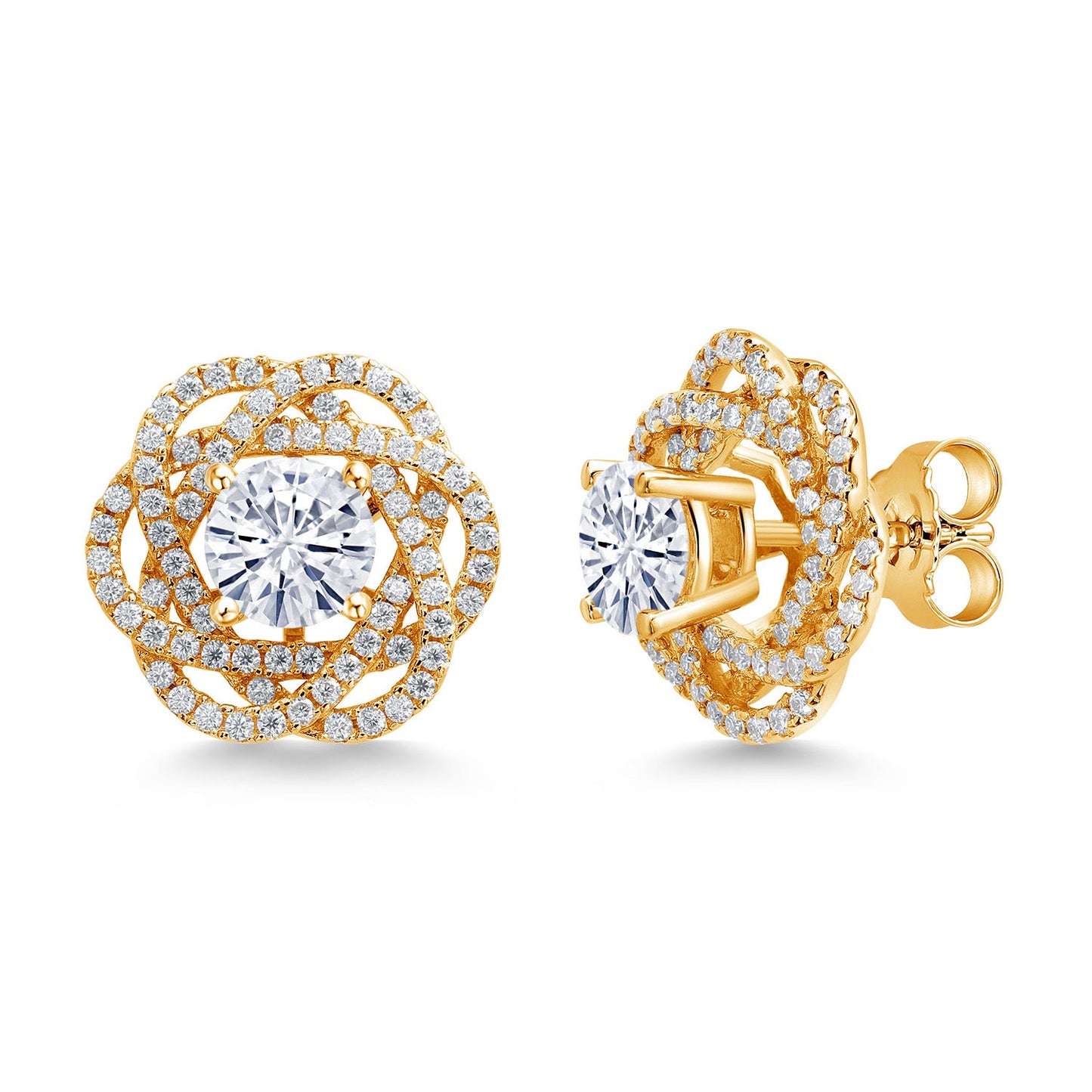 18K Yellow Gold Plated Silver Round 6MM Gemstone Birthstone Stud Earrings with White Moissanite Removable Earrings Jackets For Women