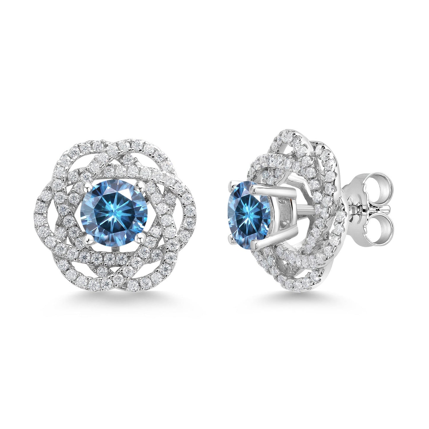 925 Sterling Silver Round 6MM Gemstone Birthstone Stud Earrings with White Moissanite Removable Earrings Jackets For Women