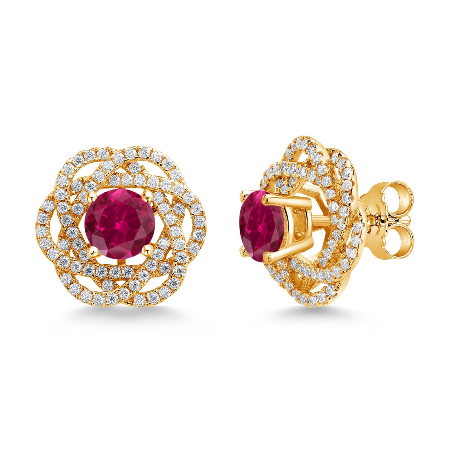 18K Yellow Gold Plated Silver Round 6MM Gemstone Birthstone Stud Earrings with White Moissanite Removable Earrings Jackets For Women