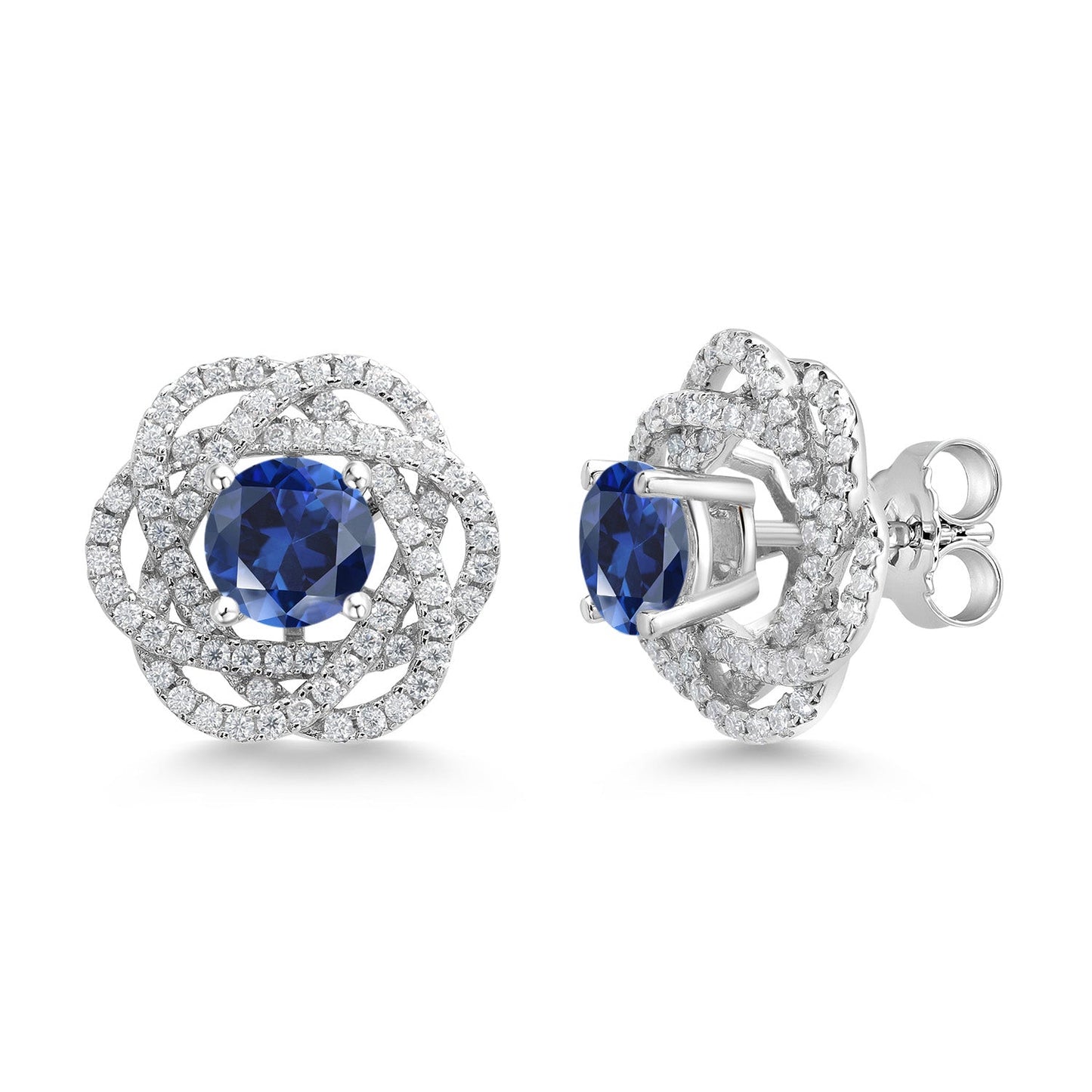 925 Sterling Silver Round 6MM Gemstone Birthstone Stud Earrings with White Moissanite Removable Earrings Jackets For Women