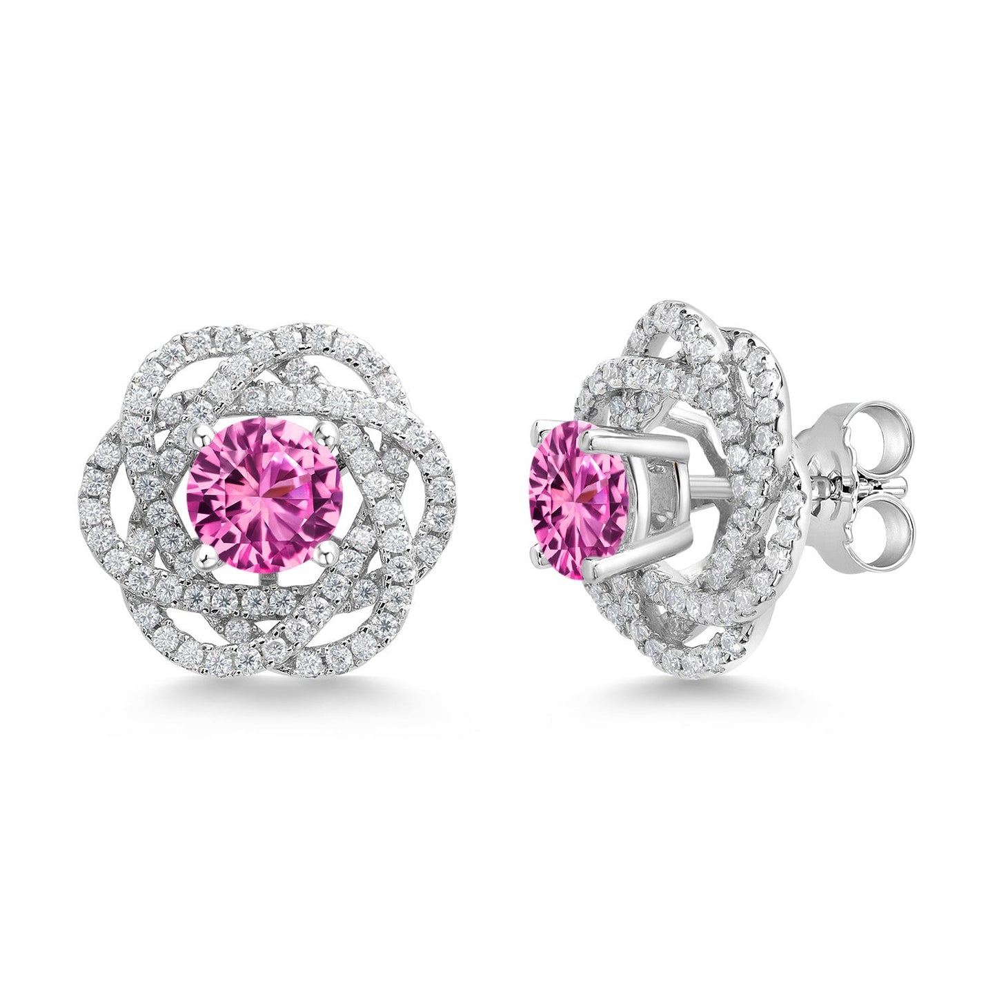 925 Sterling Silver Round 6MM Gemstone Birthstone Stud Earrings with White Moissanite Removable Earrings Jackets For Women