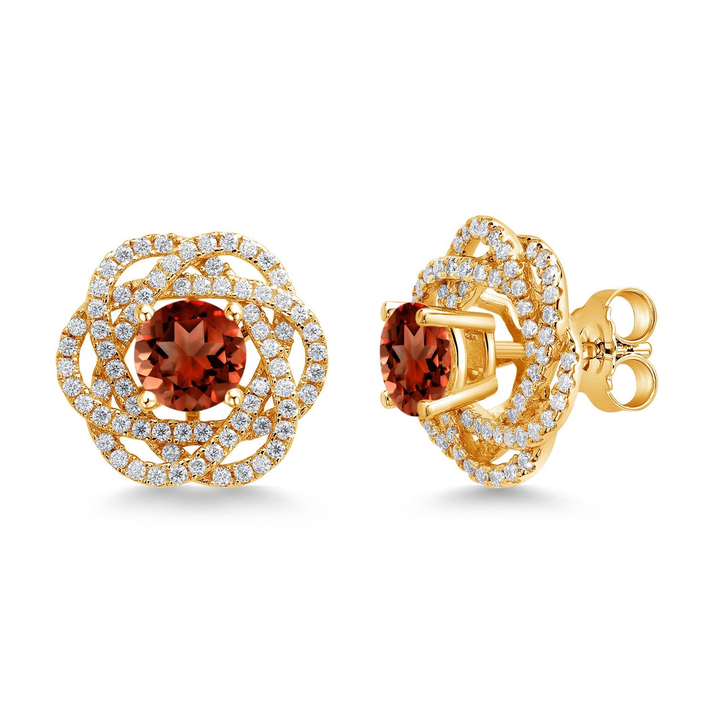 18K Yellow Gold Plated Silver Round 6MM Gemstone Birthstone Stud Earrings with White Moissanite Removable Earrings Jackets For Women